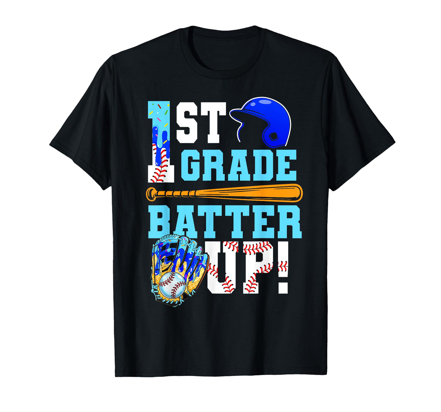 1st Grade Back To School Baseball Drip Ice Cream Batter Up T-Shirt