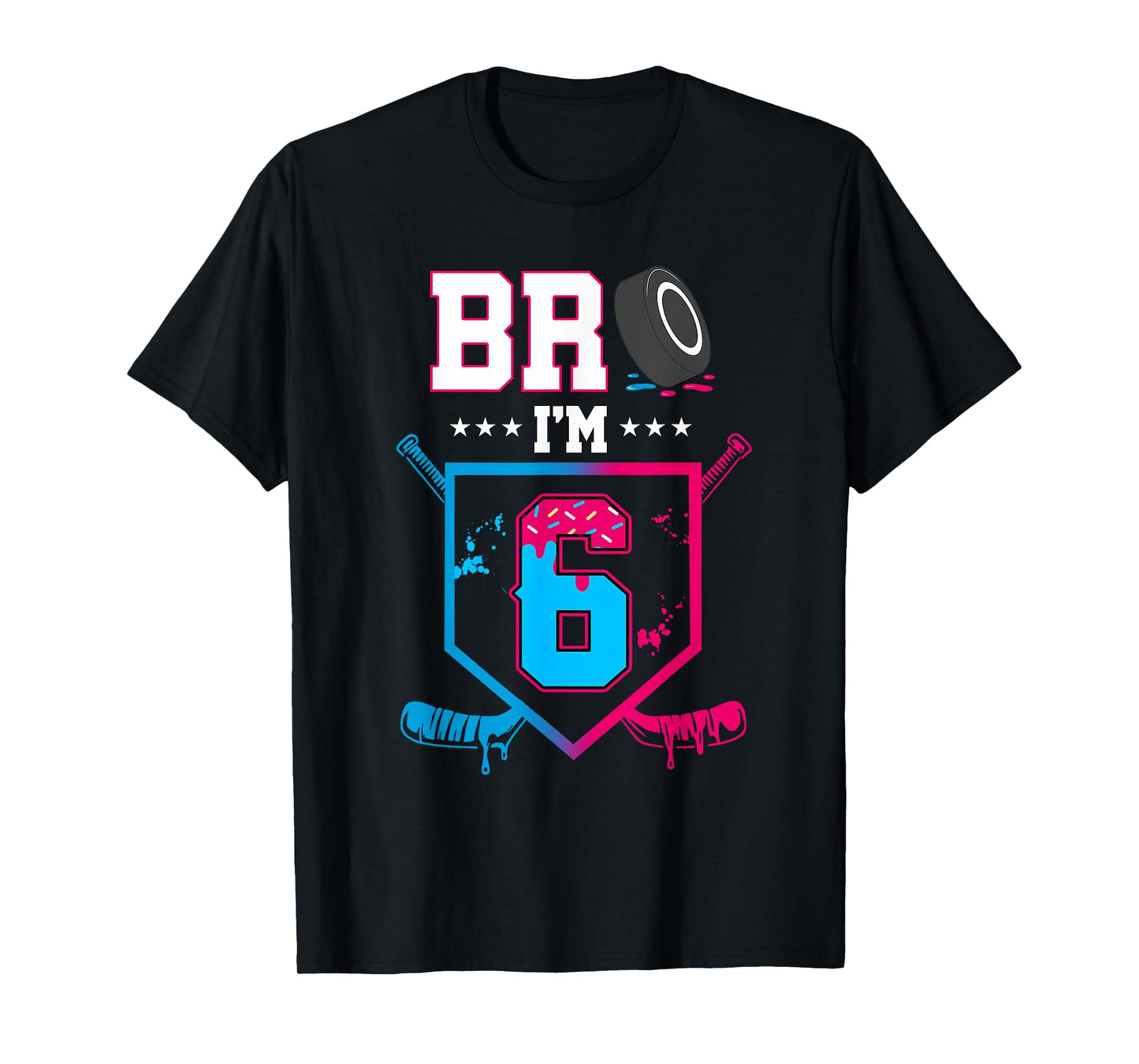 Bro I'm 6 Year Old Hockey Ice Cream Drip 6th Birthday Boy T-Shirt