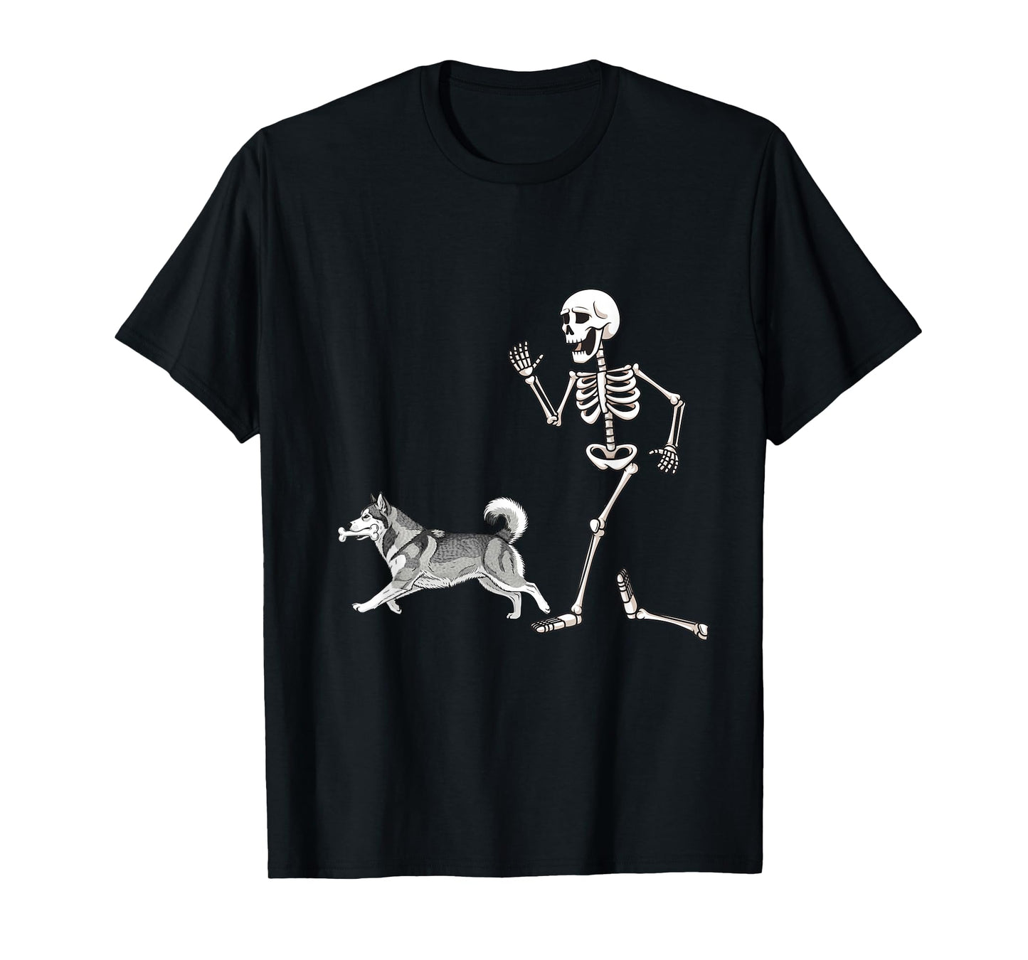 Funny Halloween Alaskan Malamute and Skeleton T-Shirt