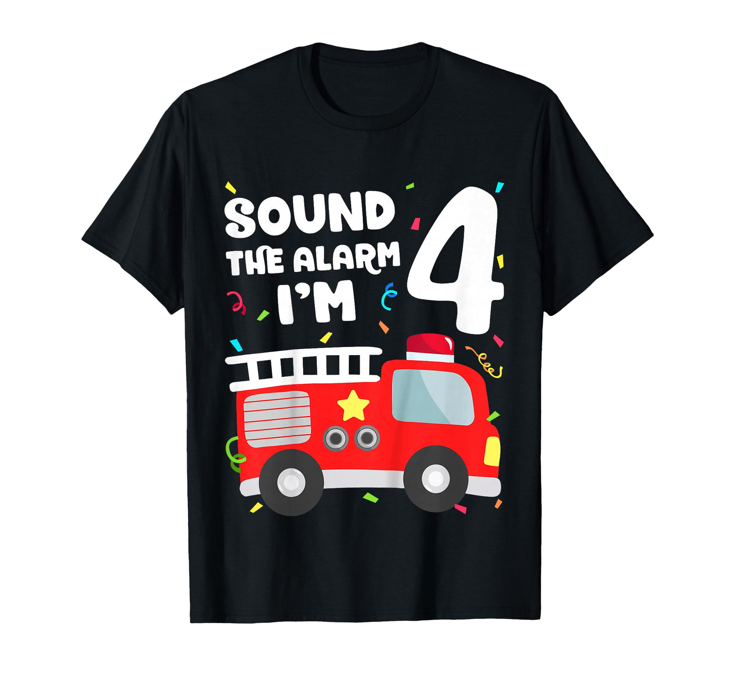 Fire Truck 4th Birthday Toddler Boy Firefighter 4 Year Old T-Shirt