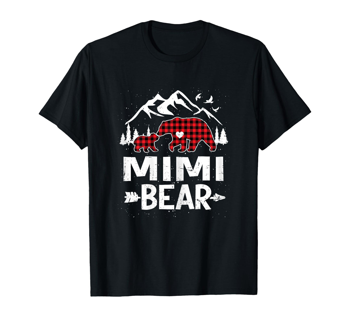 Mimi Bear Family Christmas 2025 Red Buffalo Plaid Pajamas T-Shirt