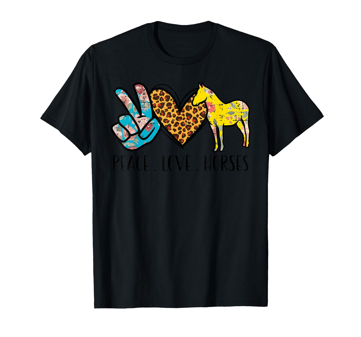 Peace Love Horses Riding Equestrian Gypsy Hippie Women Girls T-Shirt