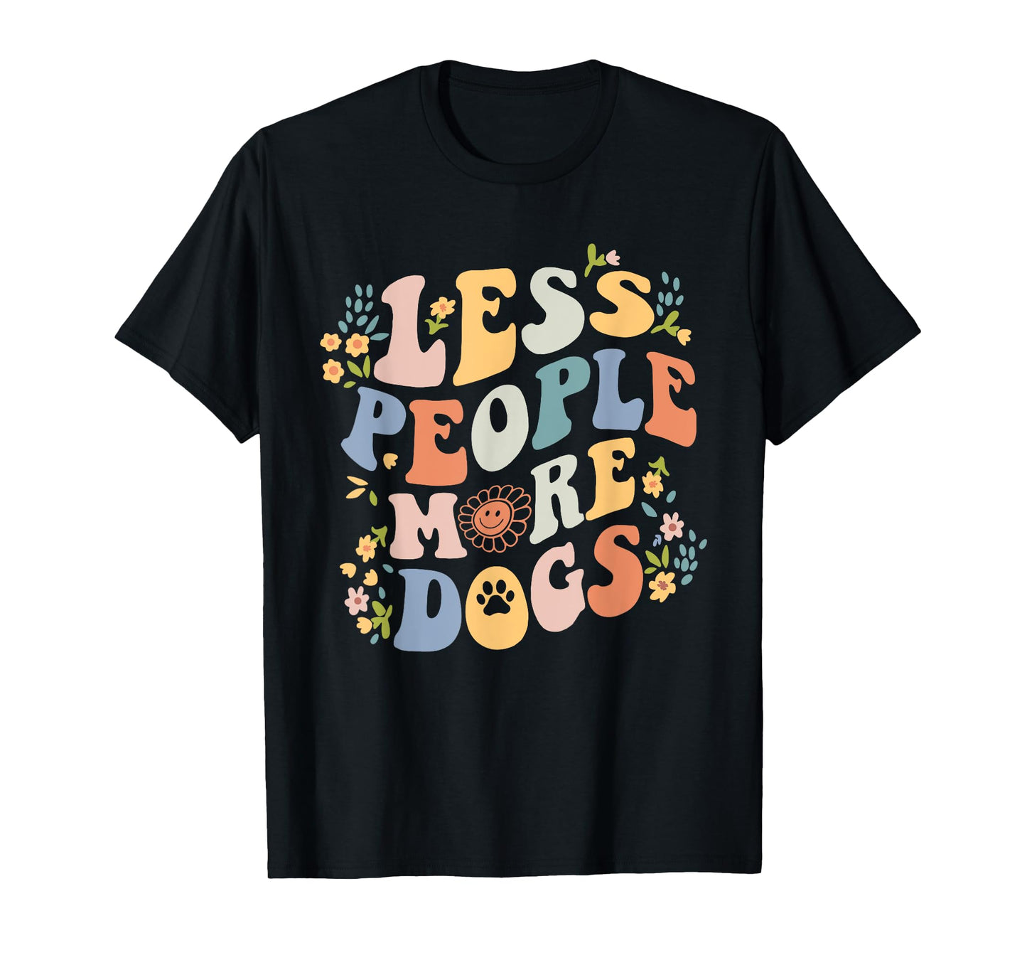 Less People More Dogs Funny Retro Vintage Groovy Dog Lovers T-Shirt for Men Women