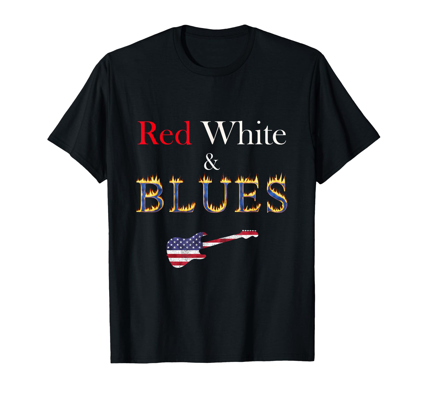 Red White and Blues Guitar Patriotic Flaming Blues Music T-Shirt