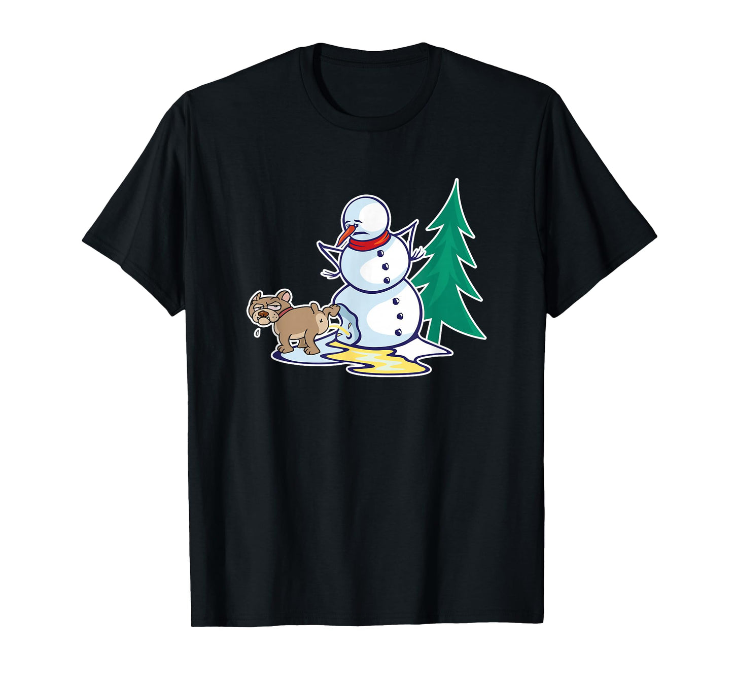 Funny Christmas Dog Peeing on Snowman Winter T-Shirt