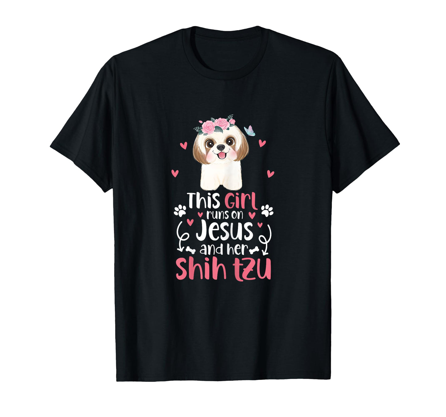 Shih Tzu This Girl Runs On Jesus And Shih Tzu Dog T-Shirt