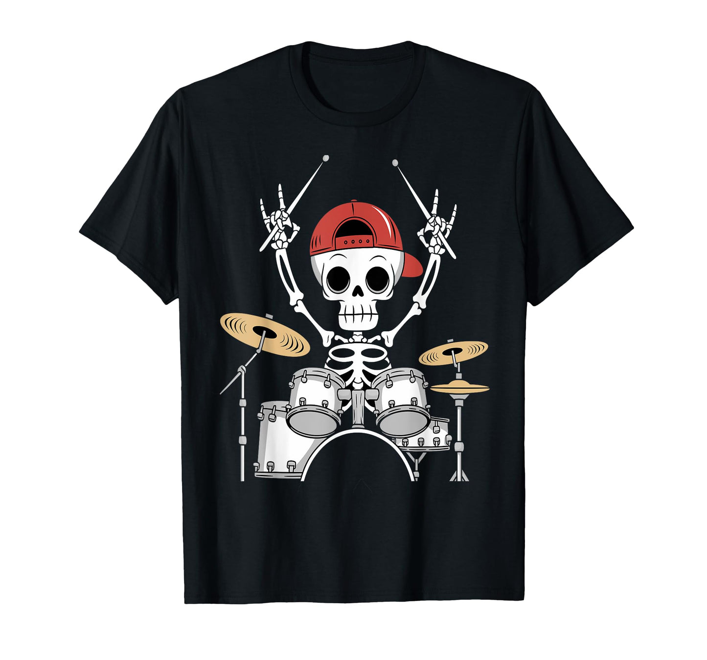 Skeleton Drummer Halloween Costume Playing Drums Boys Men T-Shirt