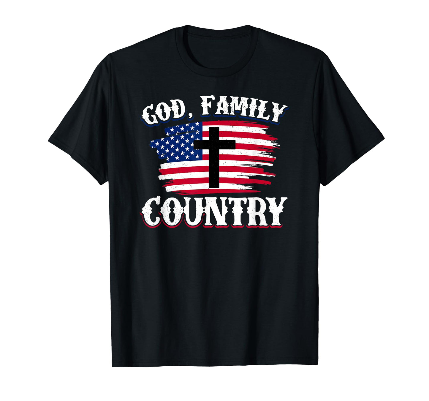 God Family Country American Flag Cross Christian Patriotic T-Shirt