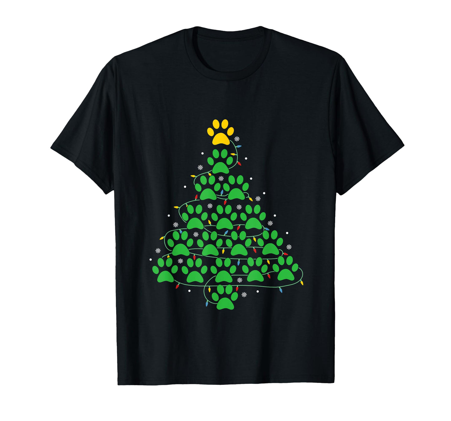 Dog Paw Christmas Design Lr Unisex-Adult Dog Paws Print Christmas Tree Lights Dog Lover T-Shirt
