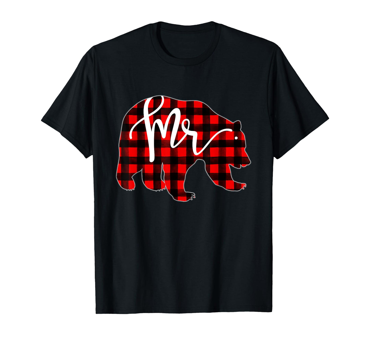Red Plaid Mr Bear Matching Family Christmas Eve Newlywed T-Shirt