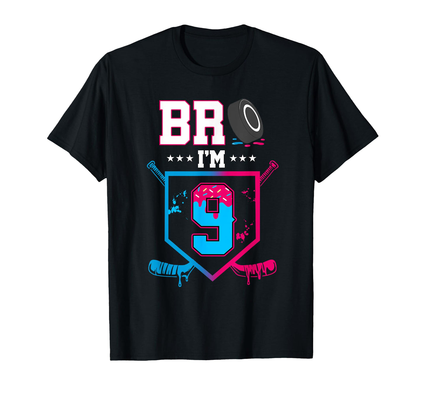 Bro I'm 9 Year Old Hockey Ice Cream Drip 9th Birthday Boy T-Shirt