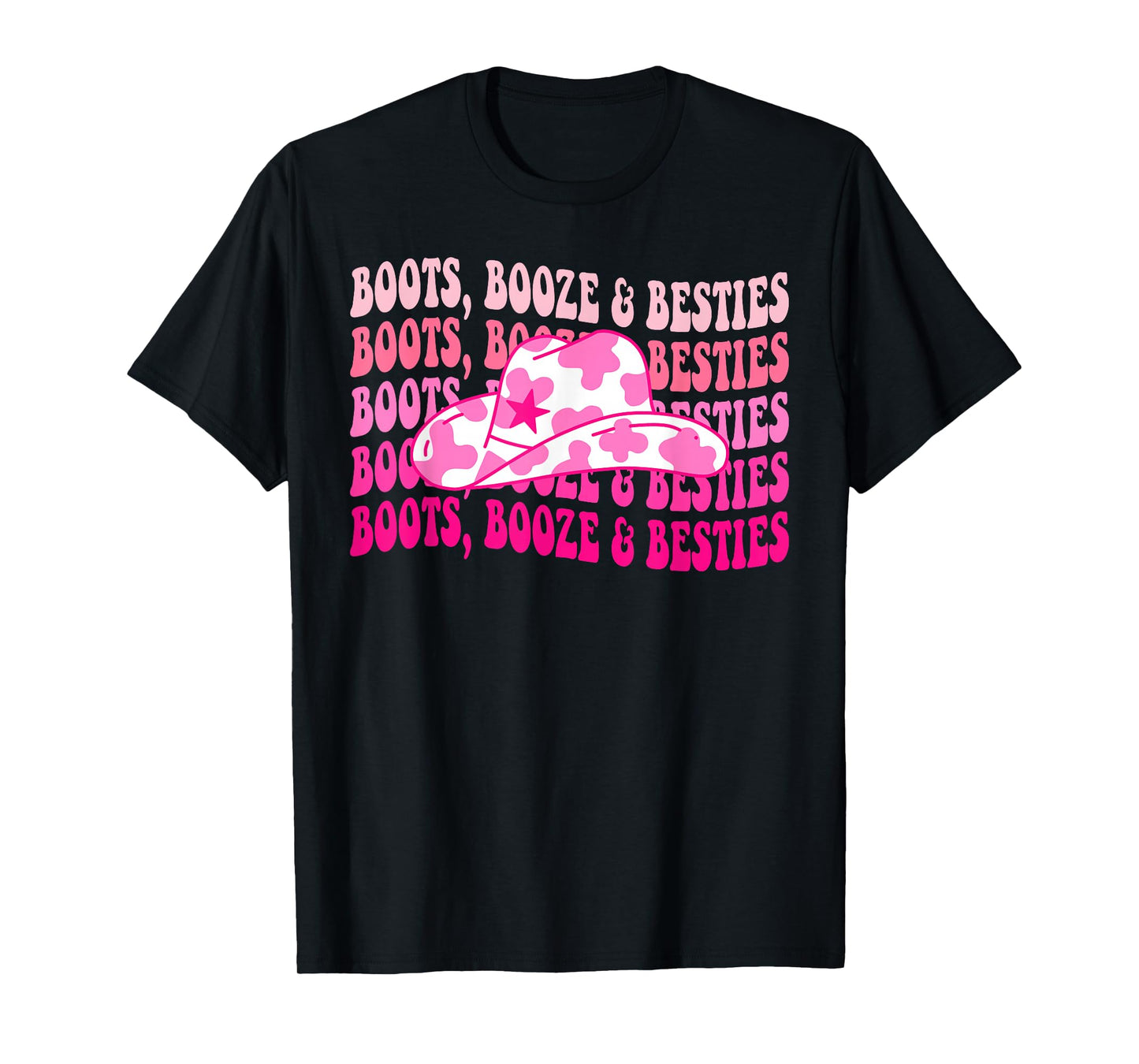 Boots Booze & Besties Western Cowgirls Groovy Bachelorette T-Shirt