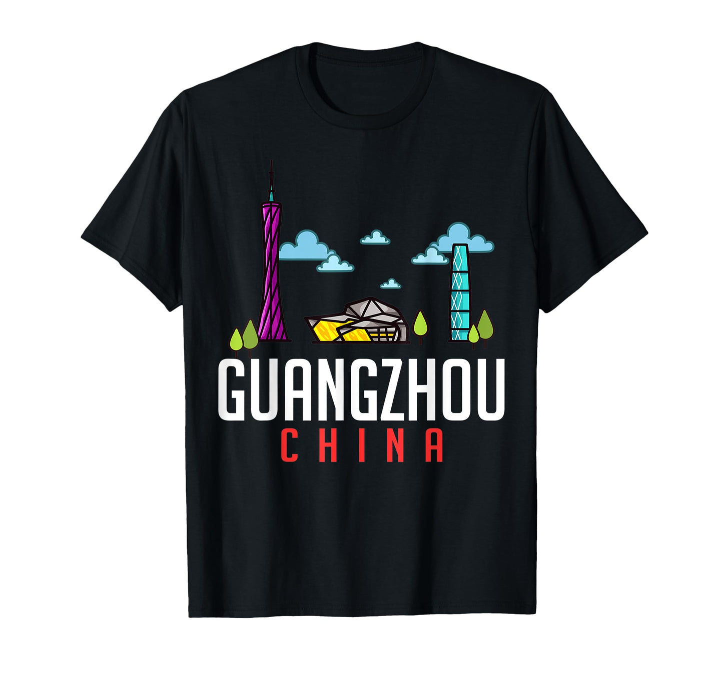 Guangzhou China City Skyline Map Travel T-Shirt