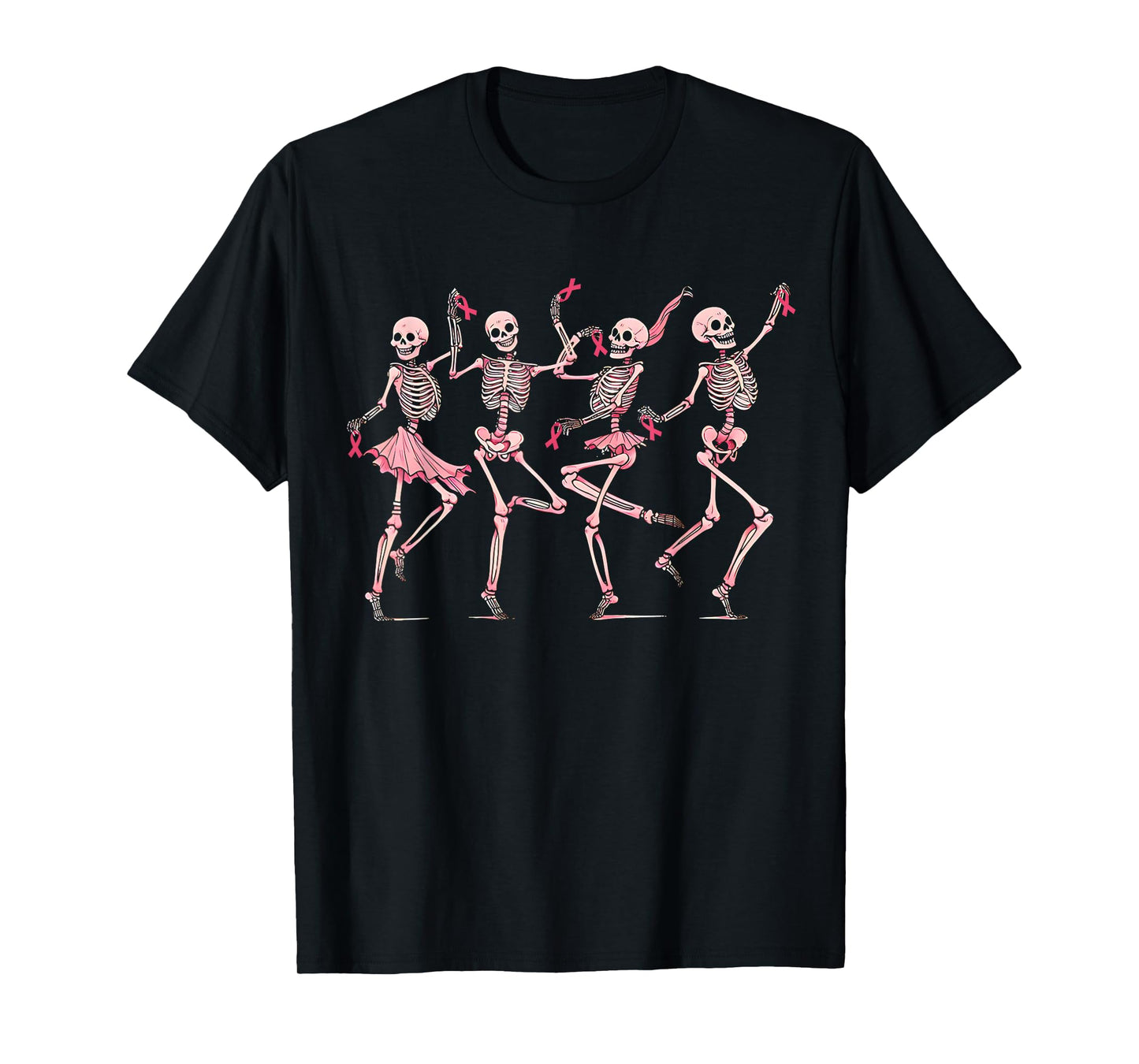 Dancing Skeletons Pink Ribbon Breast Cancer Halloween T-Shirt