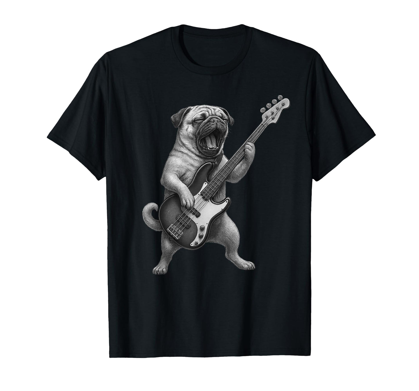 Pug Playing Bass Guitar Rock Music Dog Lover T-Shirt
