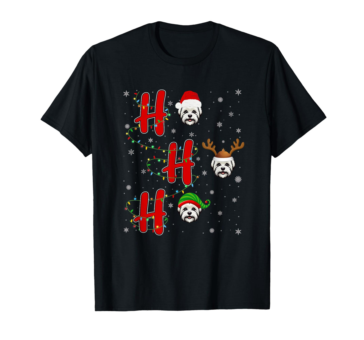 Xmas Lights HO HO HO Maltese Dog Funny Ugly Christmas T-Shirt