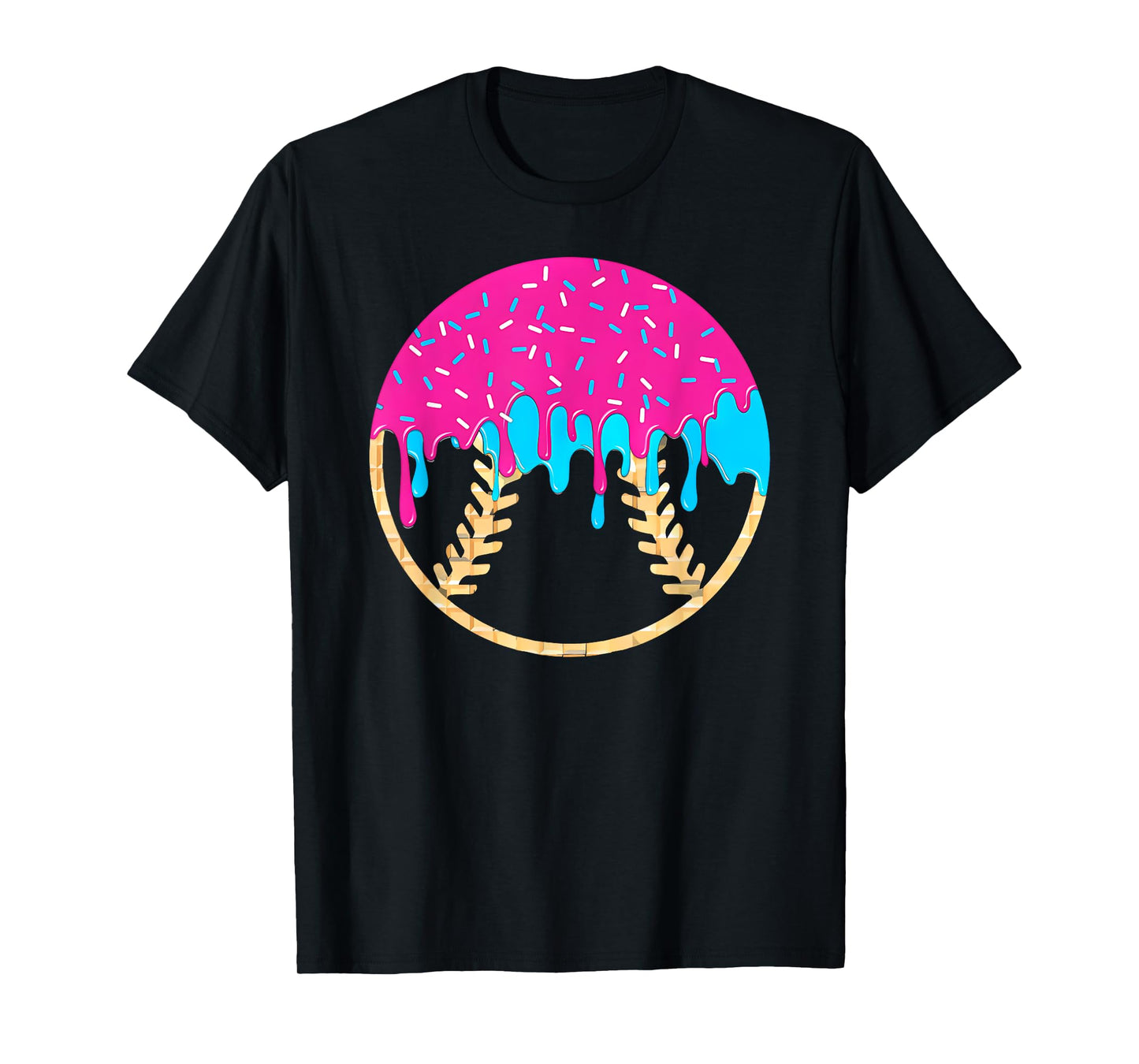Pink and Blue Drip With Sprinkles Drip Baseball Softball T-Shirt