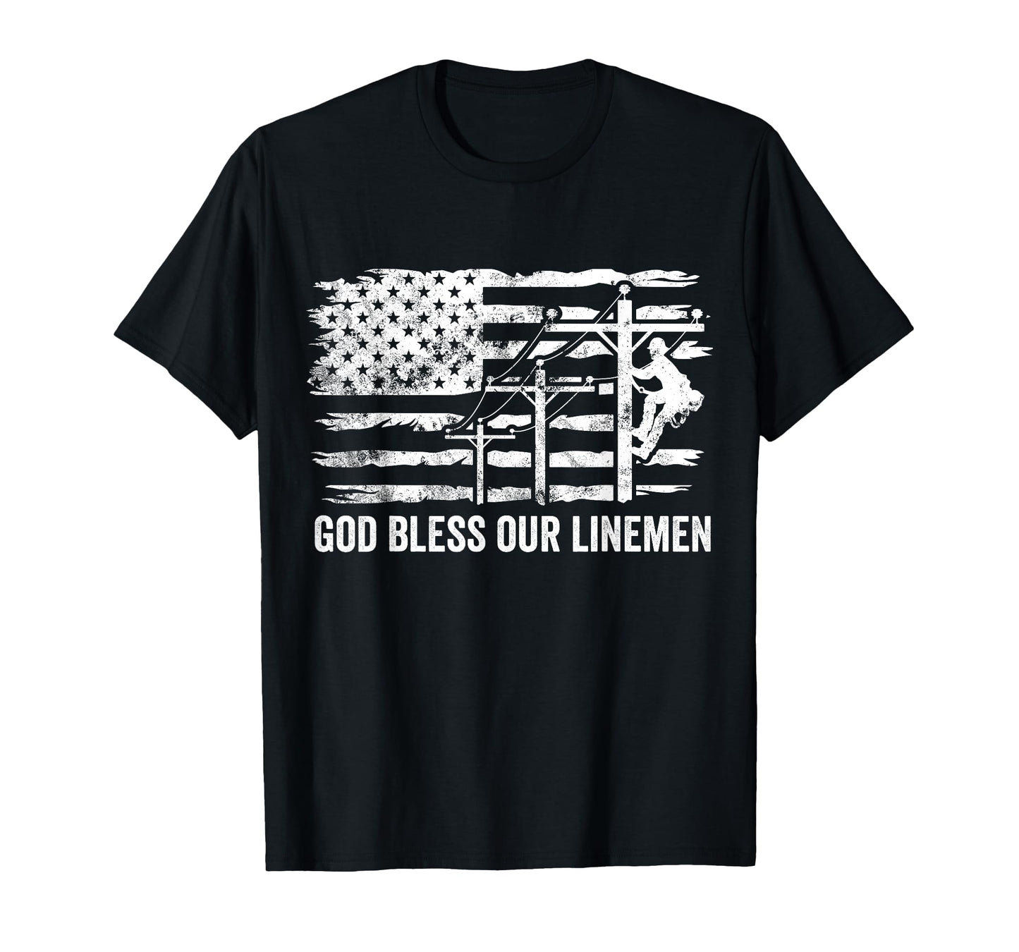 God Bless Our Linemen American Flag Proud Lineman Wife T-Shirt