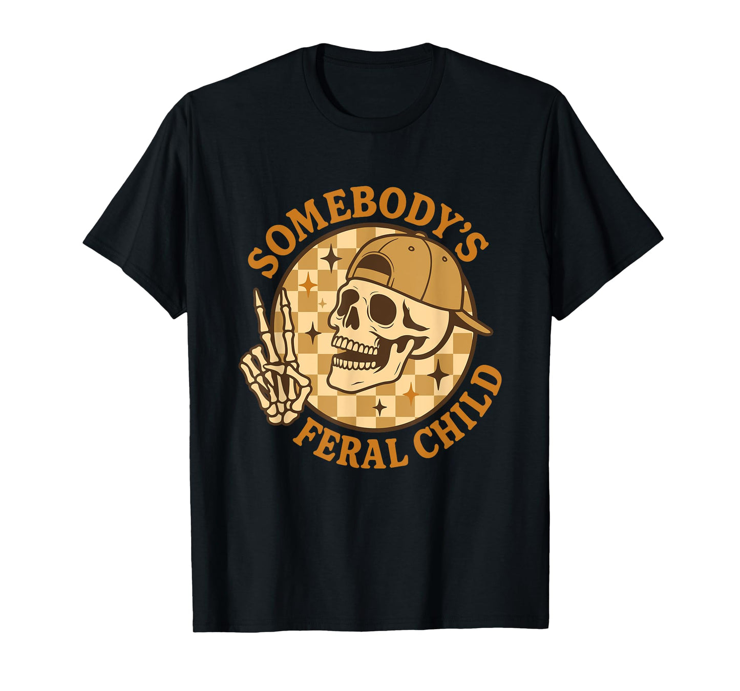 Somebody’s Feral Child Skull Snapback Peace Sign Halloween T-Shirt