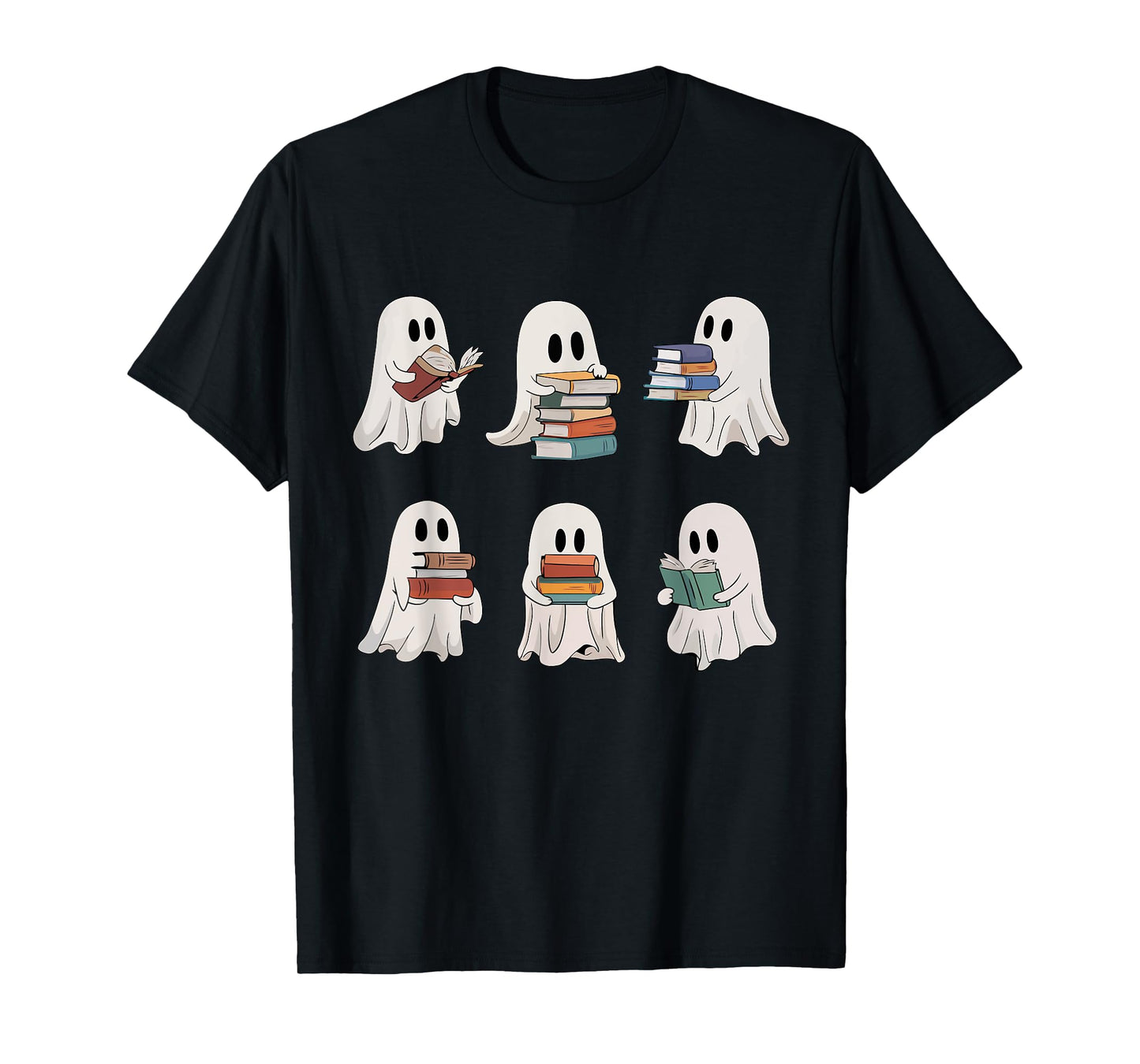 Ghost Reading Books Teacher Halloween Librarian Cute Boook T-Shirt