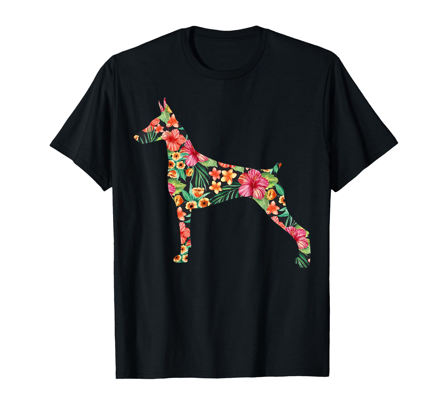 Doberman Flower Funny Dog Silhouette Floral Gifts Women Men T-Shirt