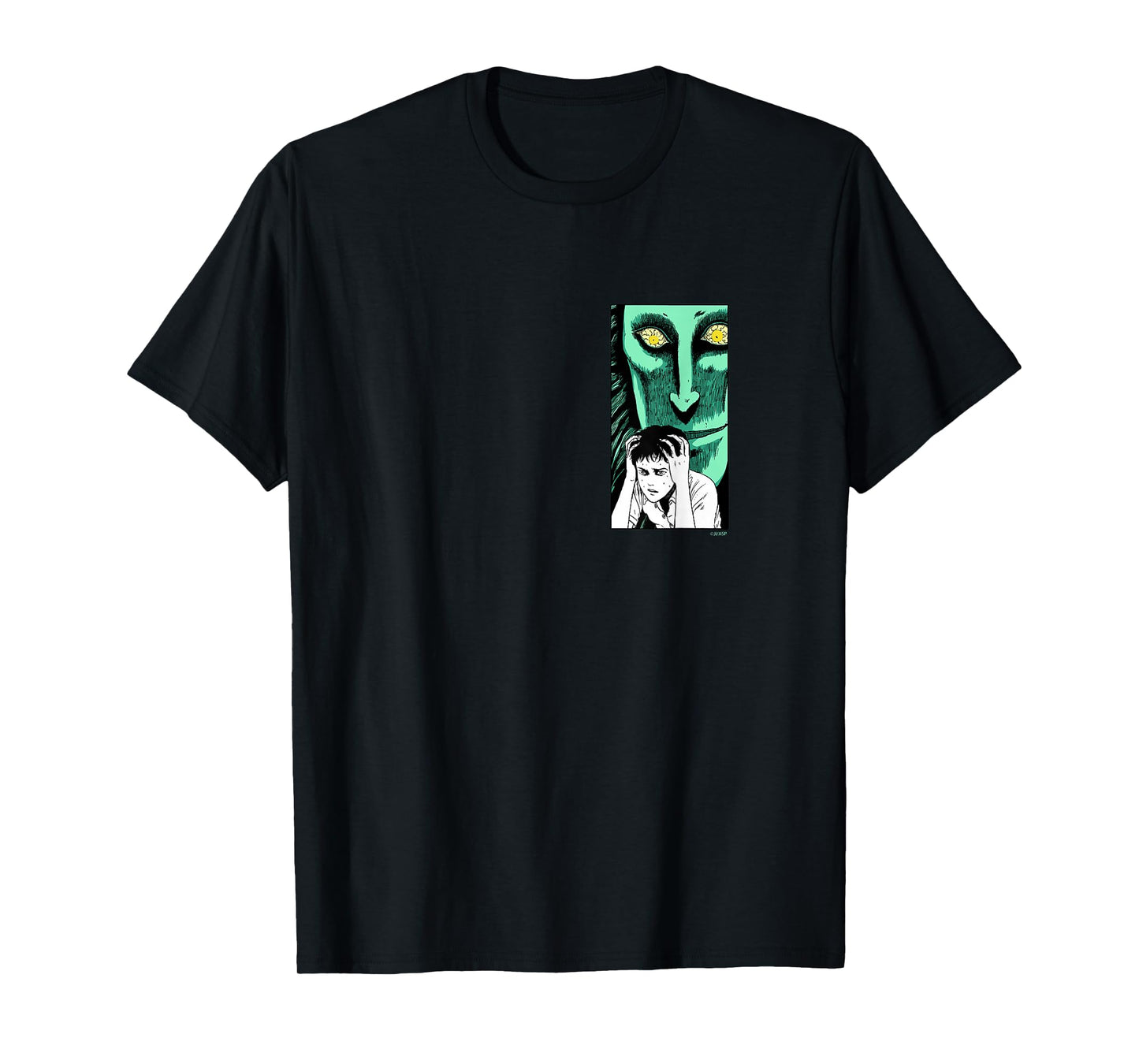 Junji Ito Men's Black Cotton Polyester Blend Short Sleeve Crew Neck Collarless Modern Classic Fit T-Shirt