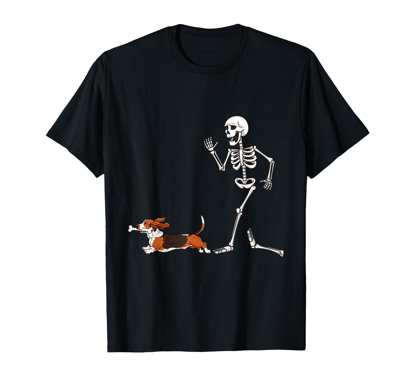Funny Halloween Basset Hound and Skeleton T-Shirt