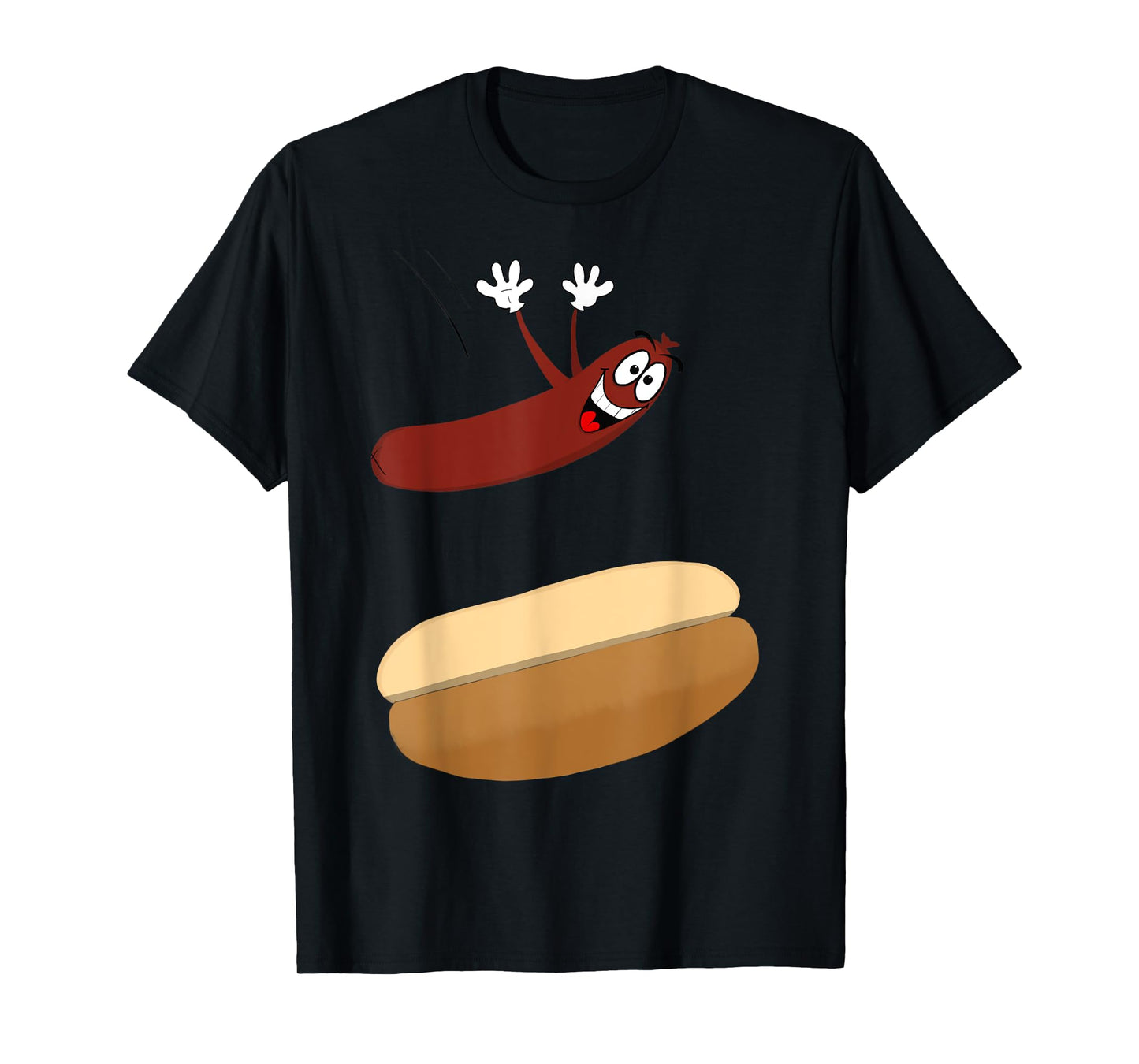 Happy Cartoon Hot Dog Jumping into a Bun T-Shirt T-Shirt