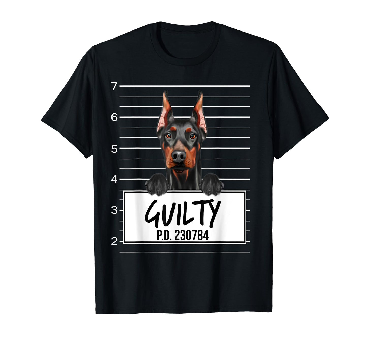 Funny Doberman Pinscher Mugshot Guilty Dog T-Shirt