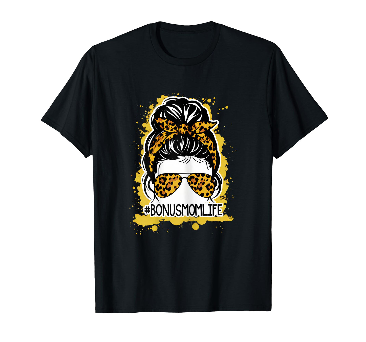 Bonus Mom Life Hair Bandana Glasses Leopard Mother's Day T-Shirt