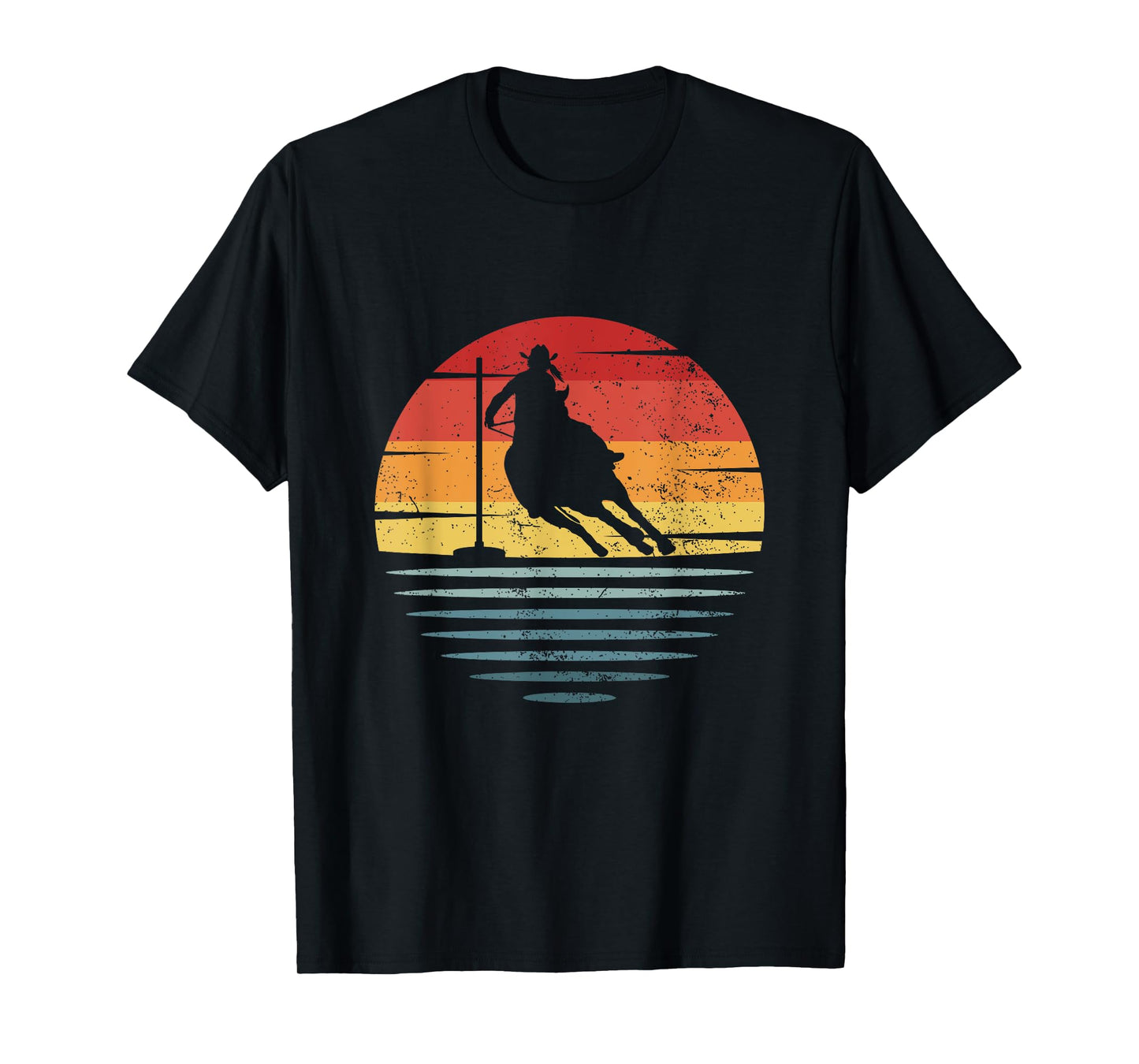 Retro Cowgirl Riding Horse Silhouette Rodeo Pole Bending T-Shirt