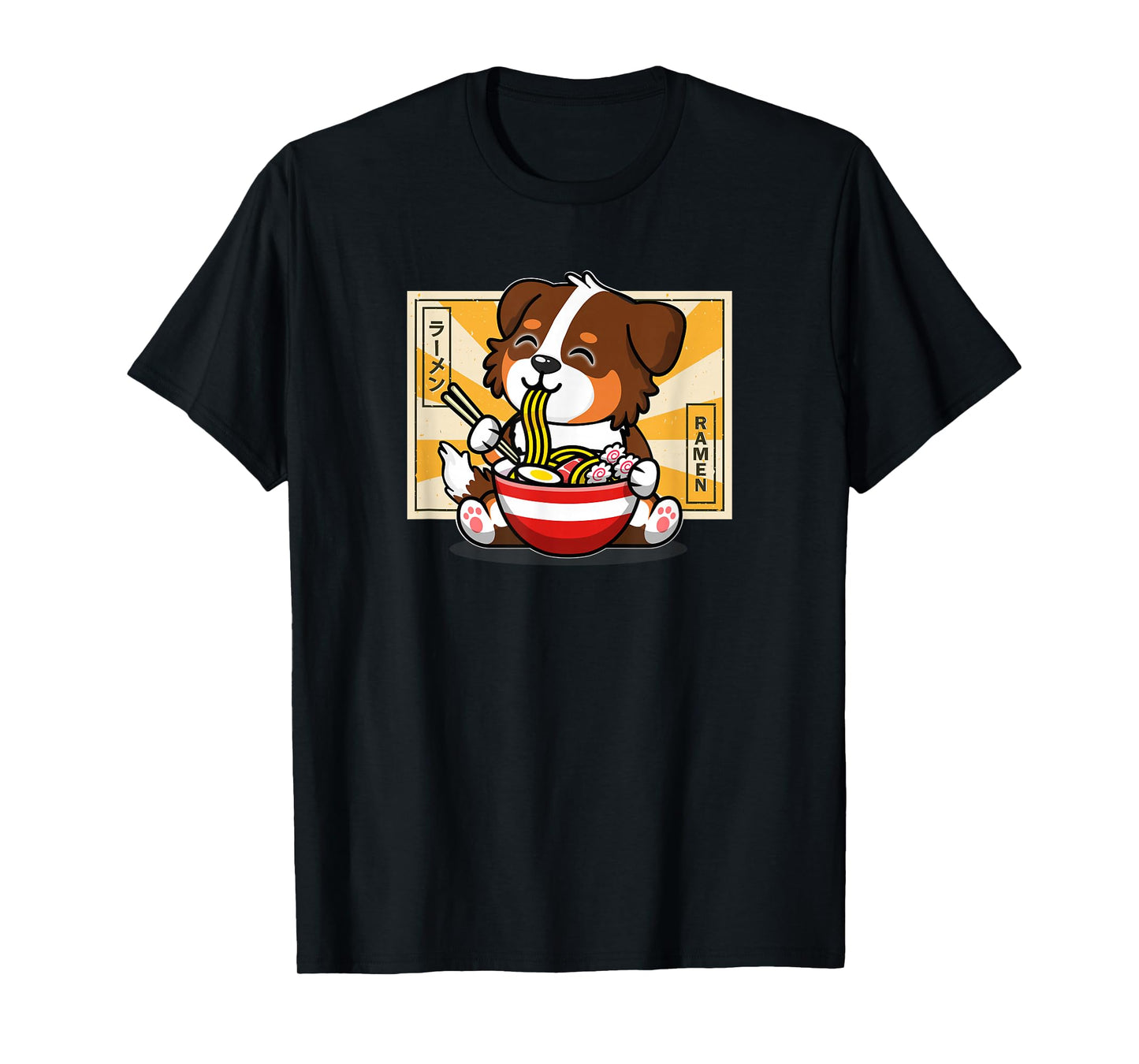 Funny Kawaii Kids Ramen Eating Red Australian Shepherd Lover T-Shirt