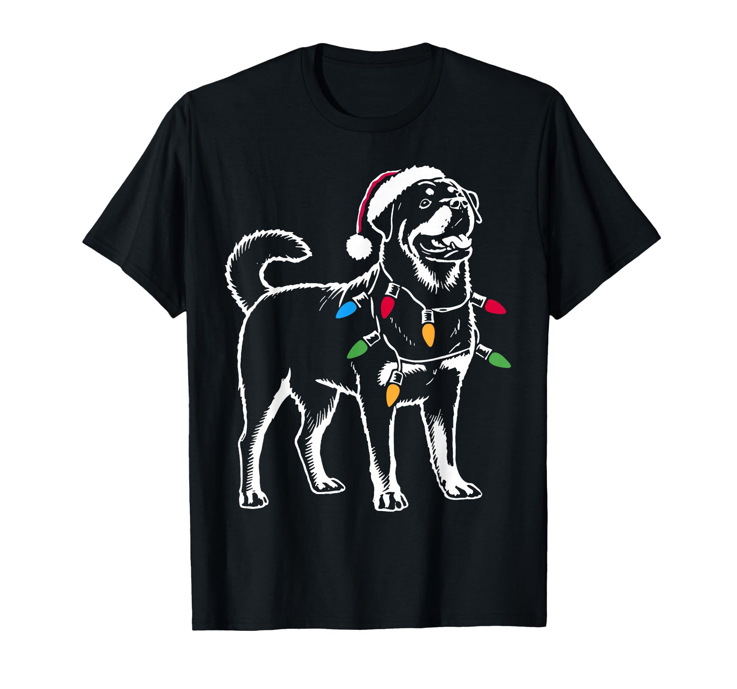 Rottie Rottweiler Christmas Lights Santa Hat Dog Lover Gifts T-Shirt
