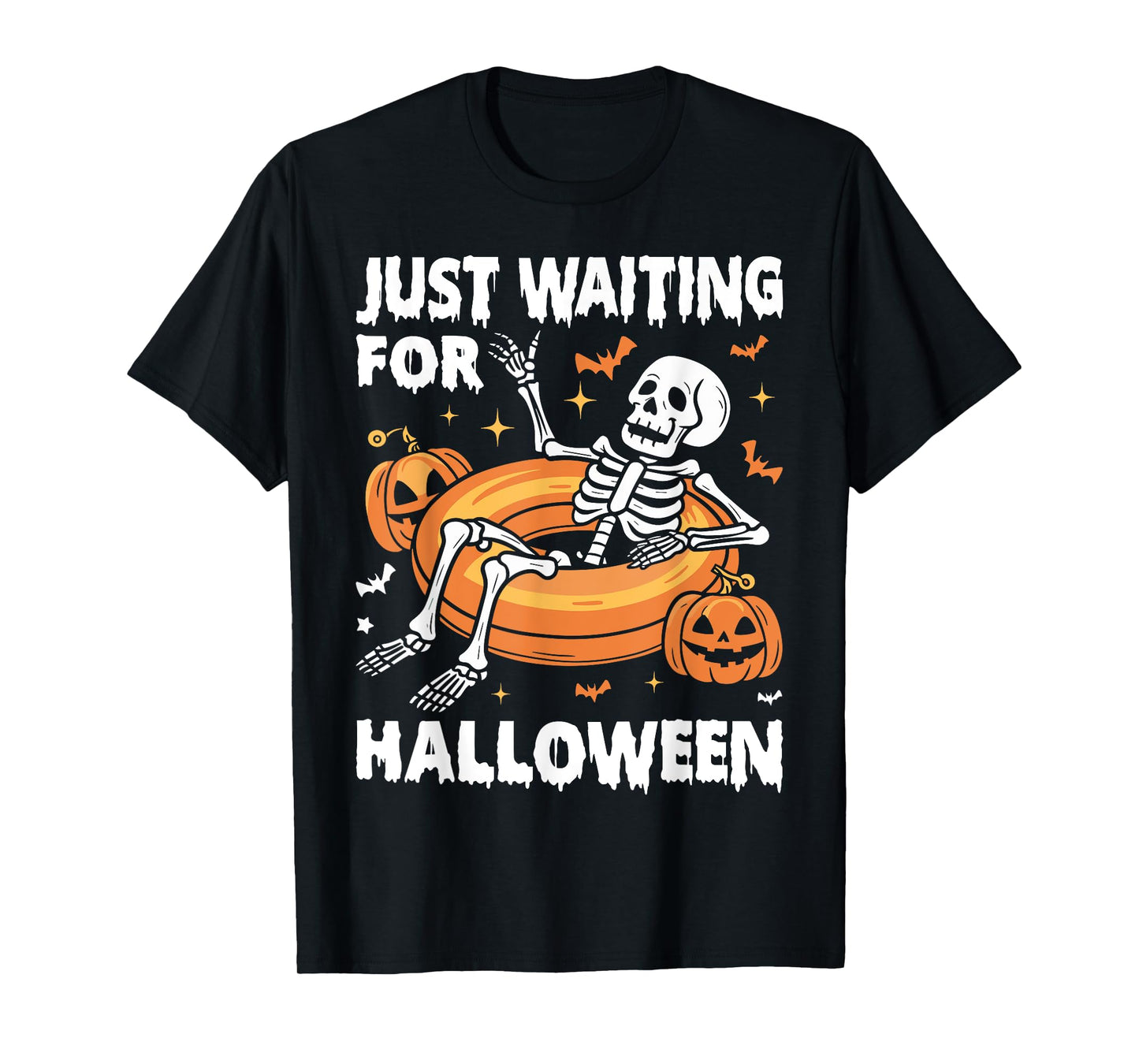 Just Waiting for Halloween Spooky Skeleton Summer Halloween T-Shirt