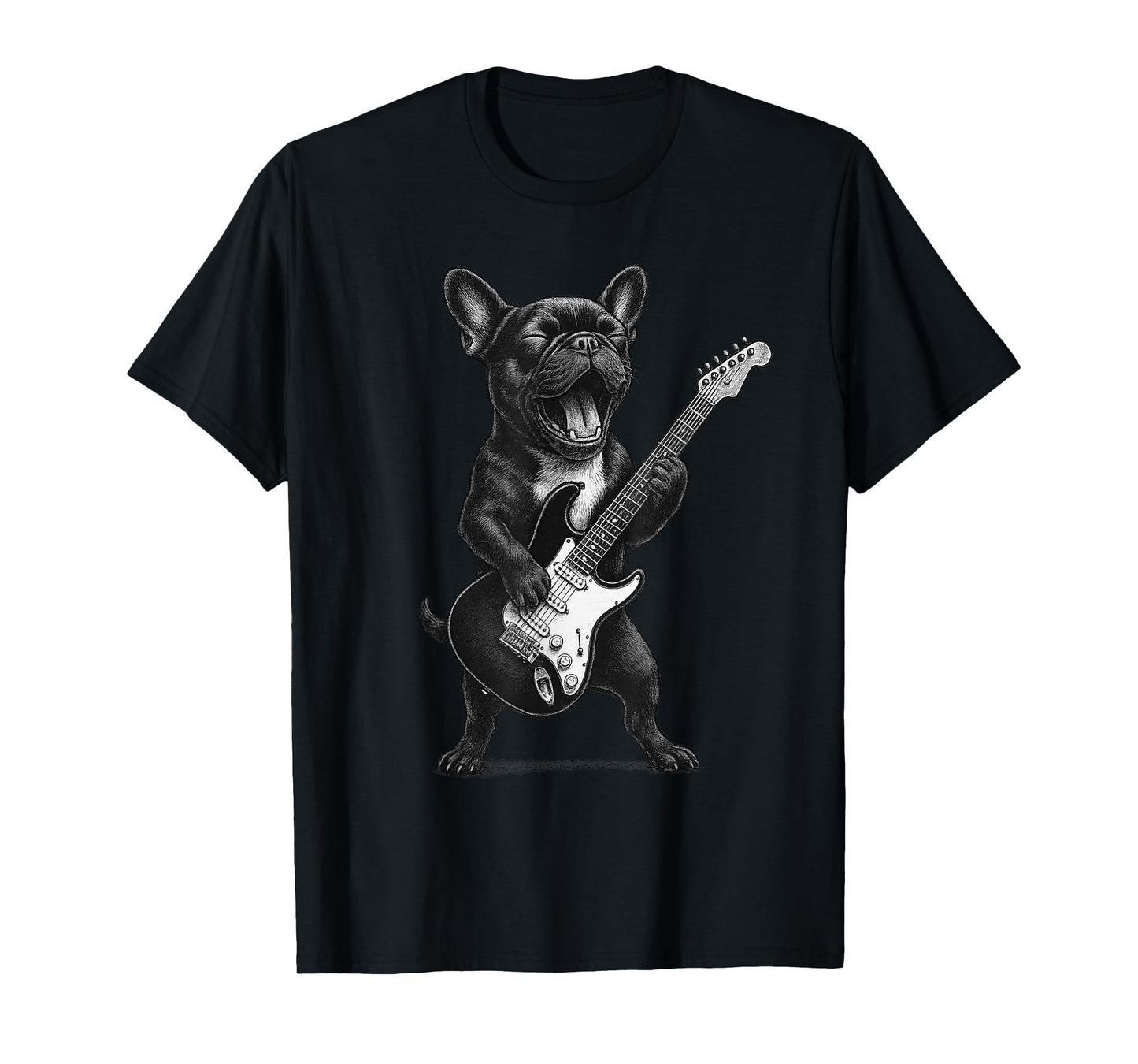 French Bulldog Playing Guitar Rock Music Dog Lover T-Shirt for Men Women Kids