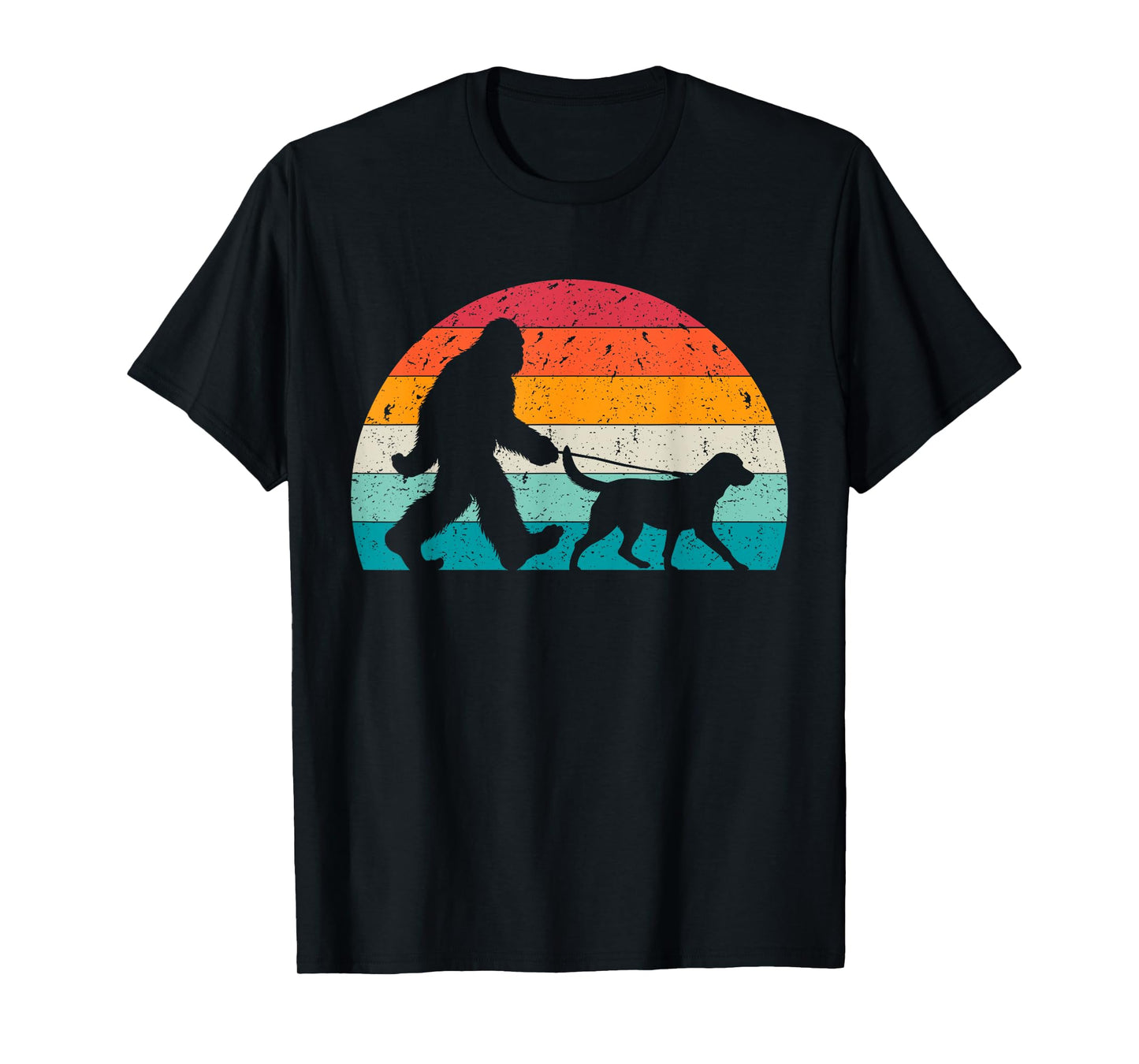 Bigfoot Walking a Dog Funny Labrador Retriever Lovers Dad Men Women Kids T-Shirt