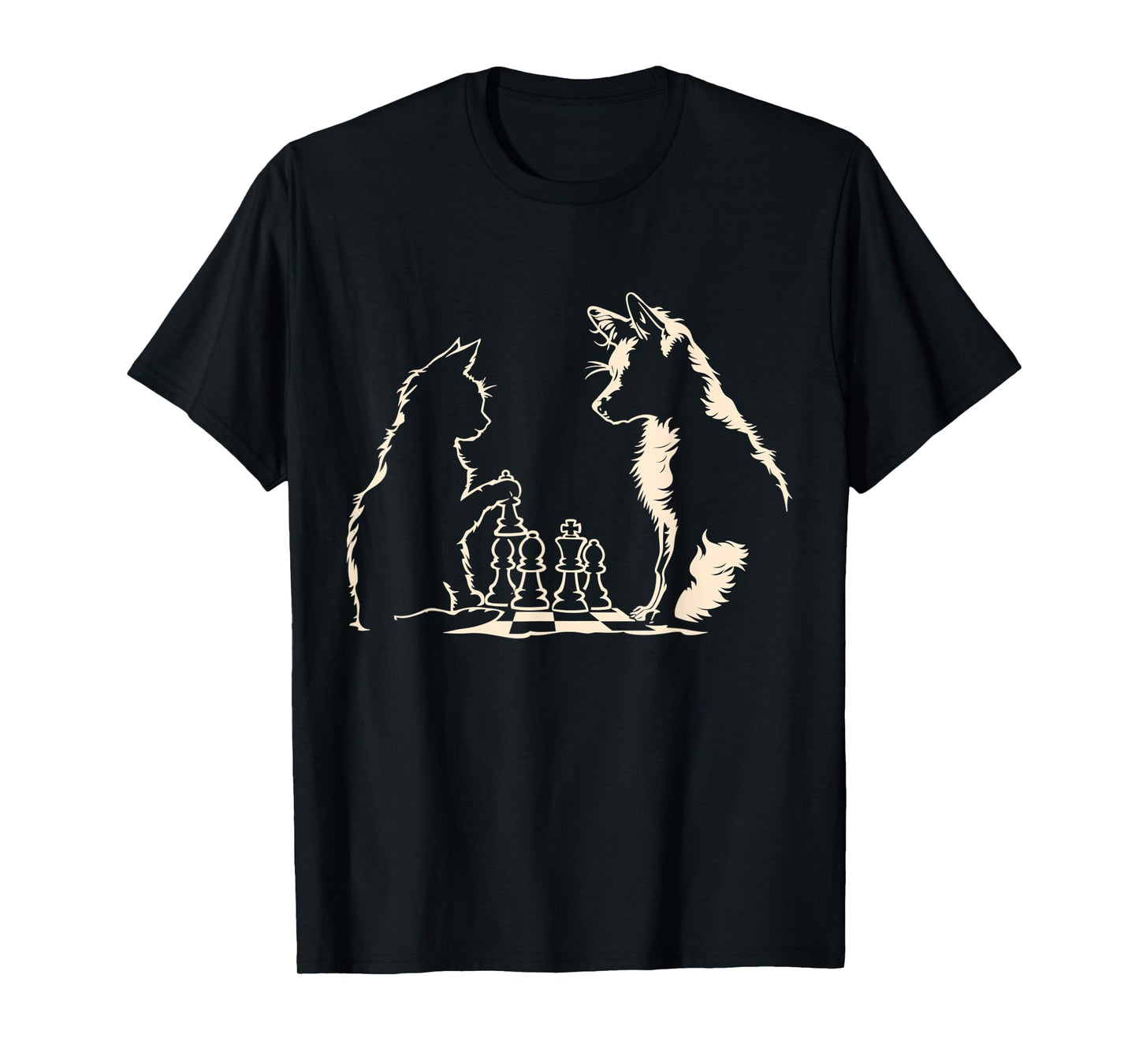 Funny Chess Player Dog Cat Playing Chess Board T-Shirt for Men Women Kids