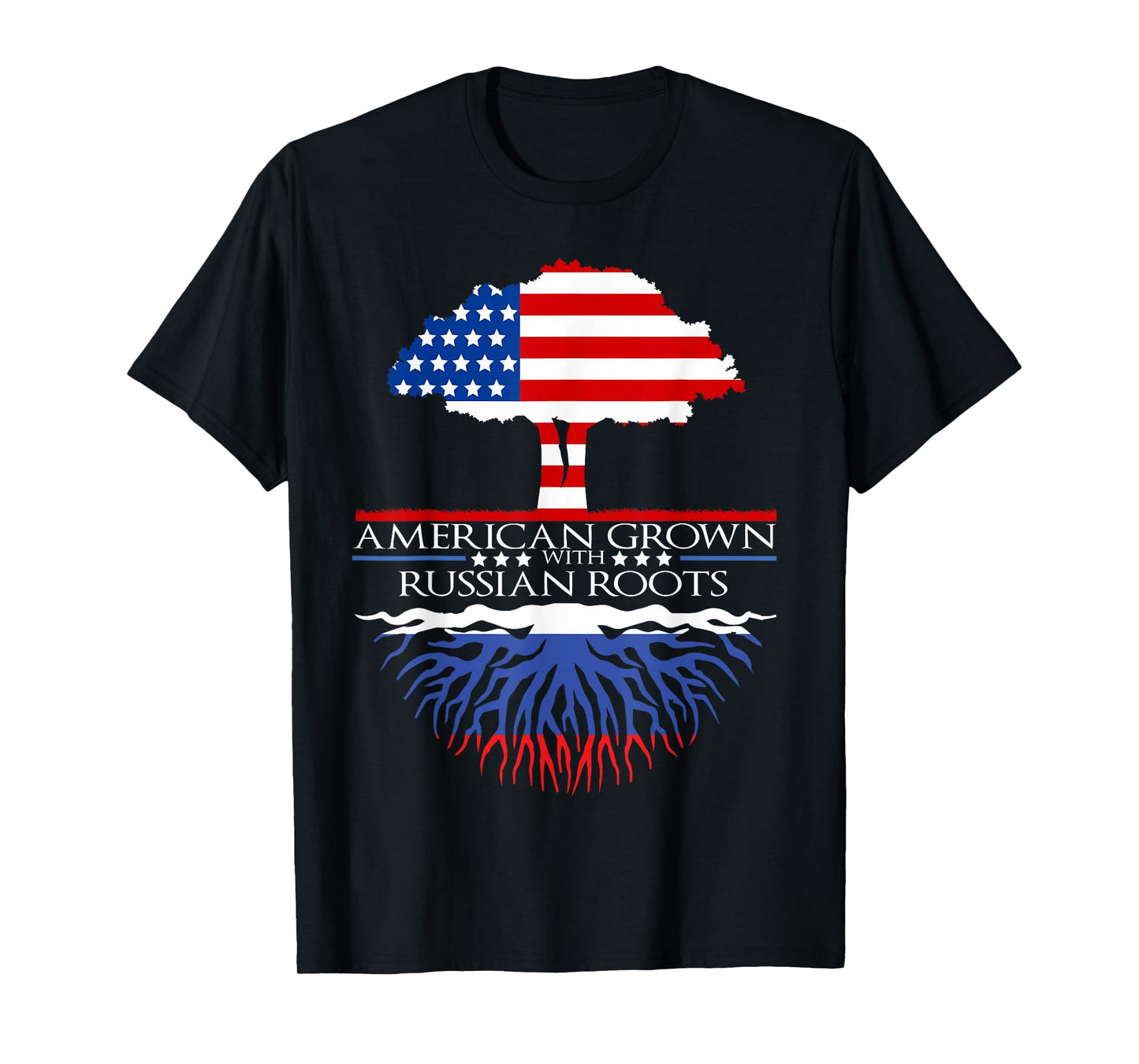 Russian Roots American Grown Tree Flag USA Russia Gift T-Shirt