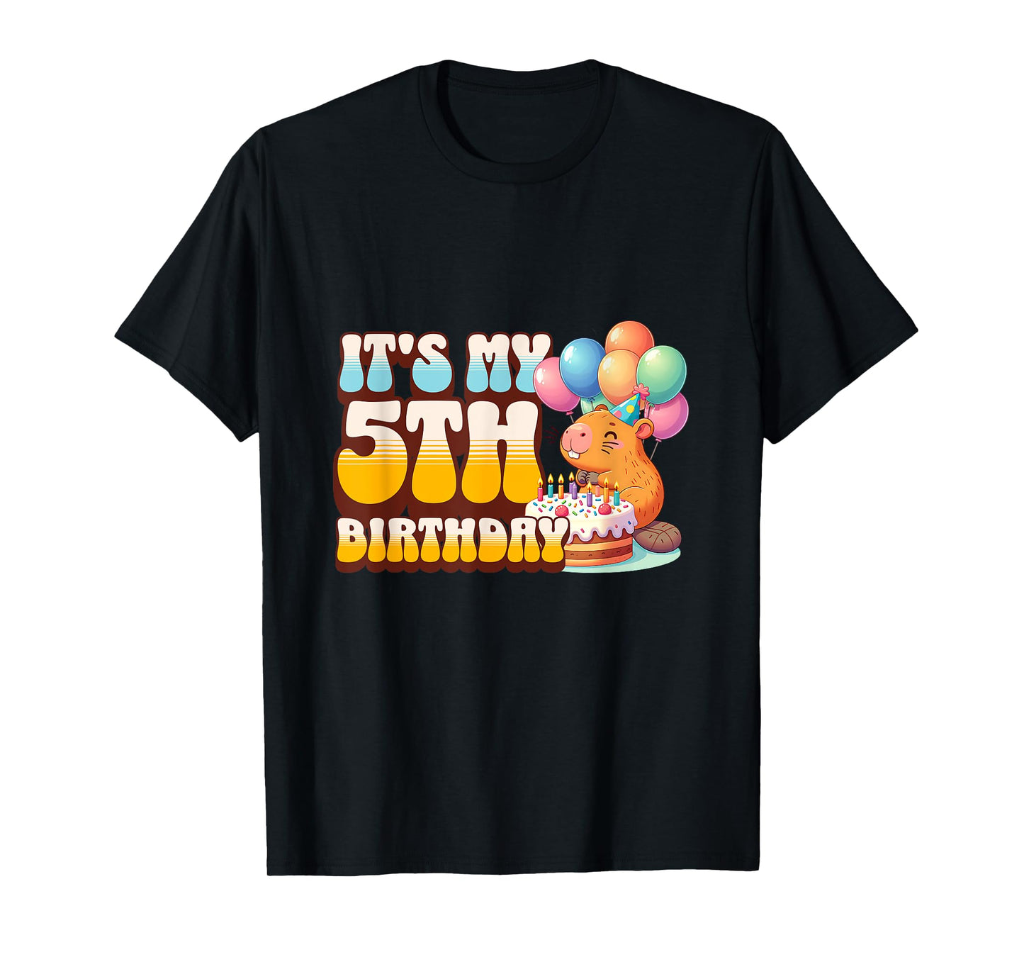 It's My 5th Birthday Capybara 5 Years Old Kids Capy Bday T-Shirt
