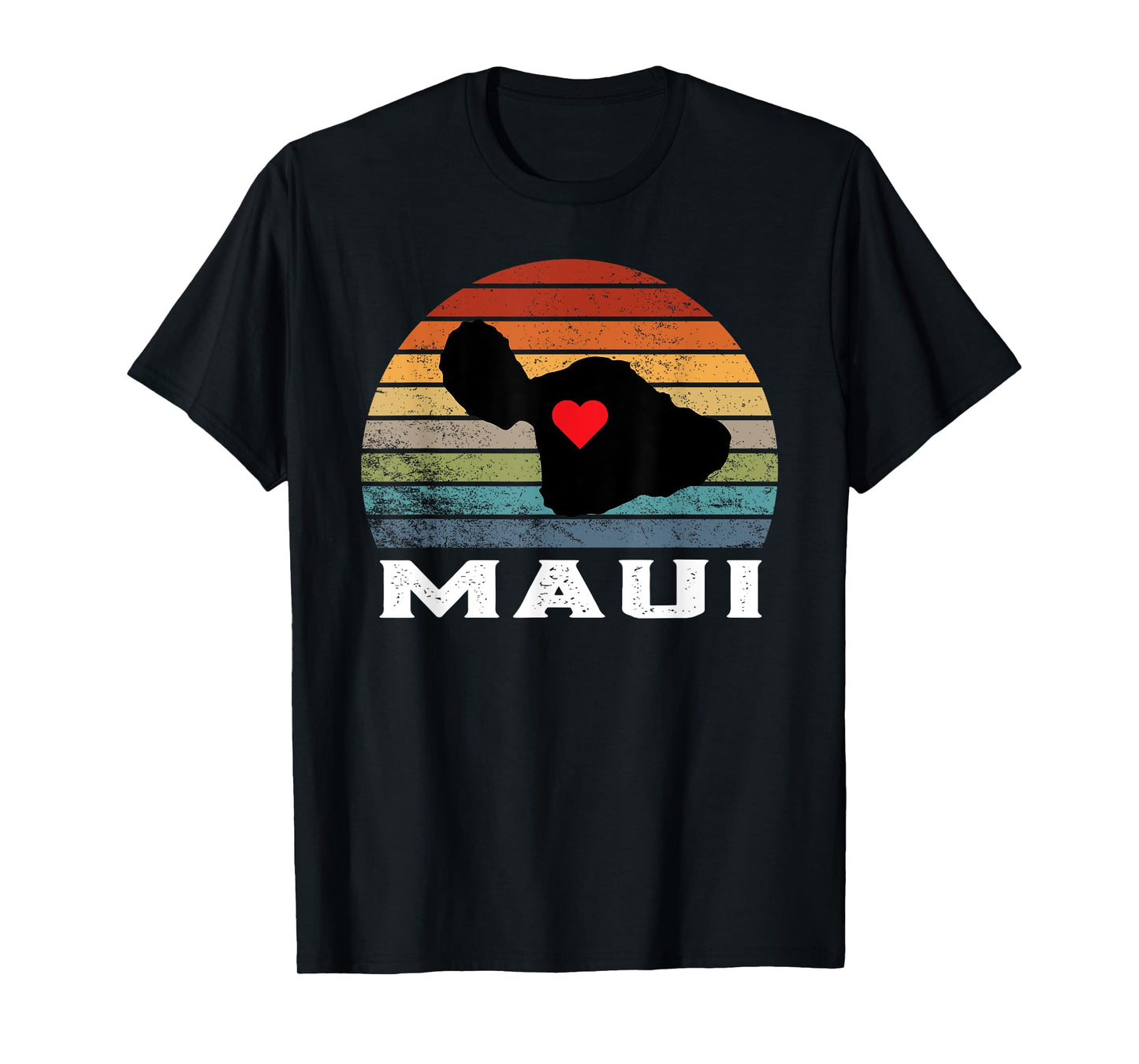 Vintage Retro Maui Hawaii Map With Heart Island T-Shirt