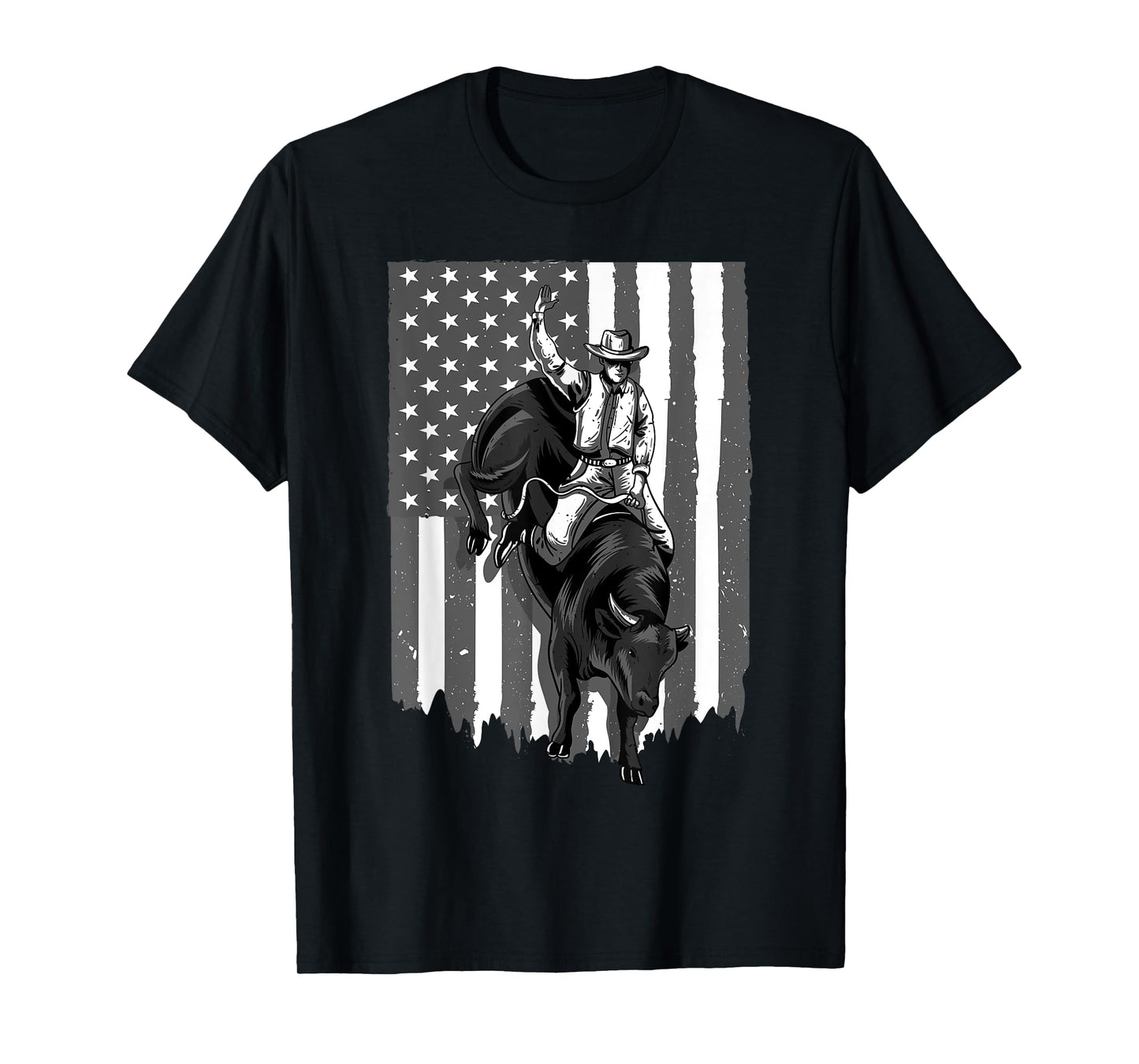 American Flag Bull Riding Cowboy 4th Of July Patriotic Rodeo T-Shirt