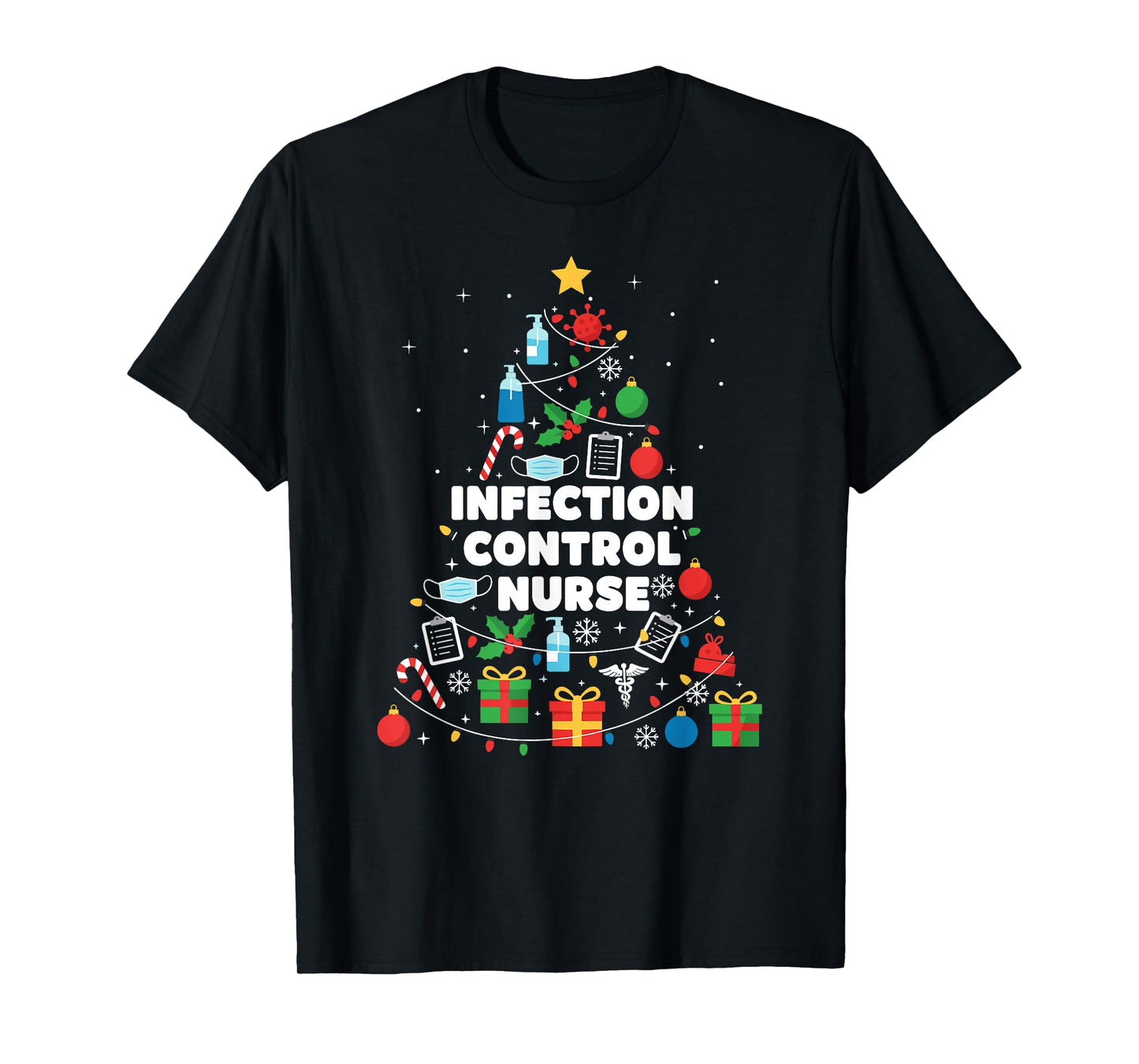 Infection Control Nurse Christmas Tree Lights Womens Mens T-Shirt