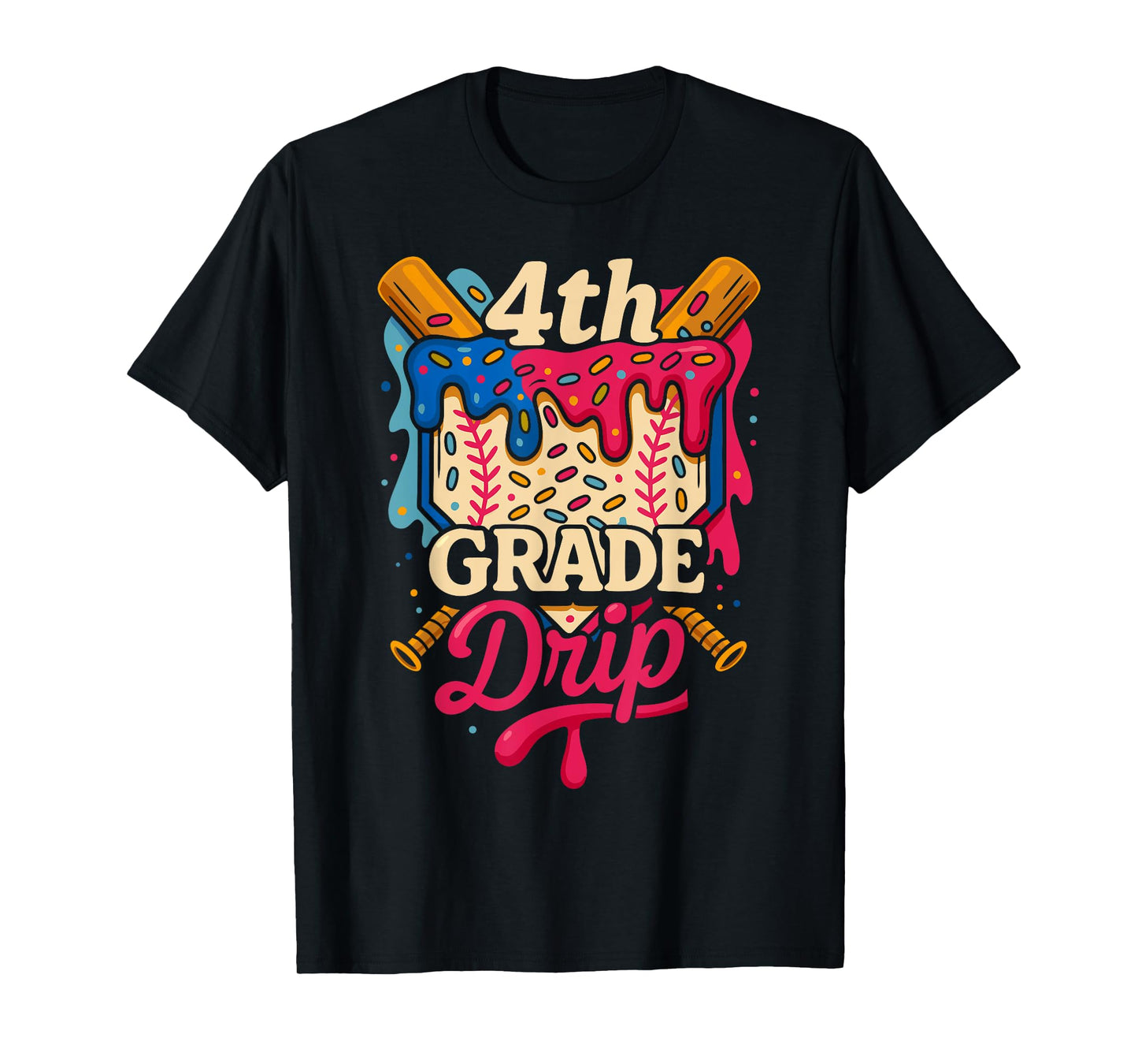 Kids 4th Grade Ice Cream Drip Baseball Back to School T-Shirt