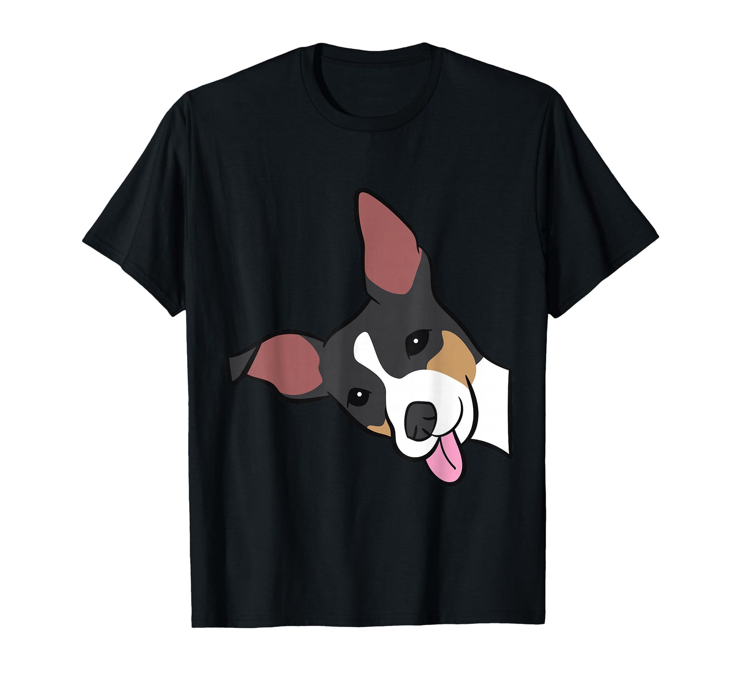Rat Terrier Dog Peeking From Side Funny Rat Terrier Men Women Girls Kids T-Shirt