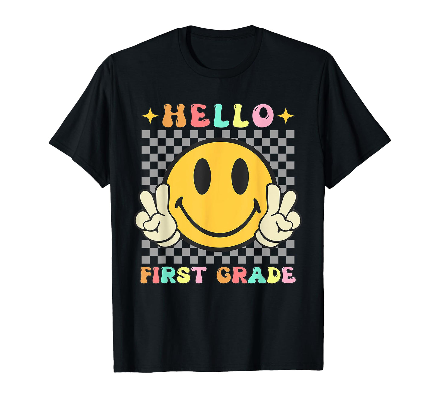 Retro Groovy 1st Grade Back to School Hello First Grade T-Shirt