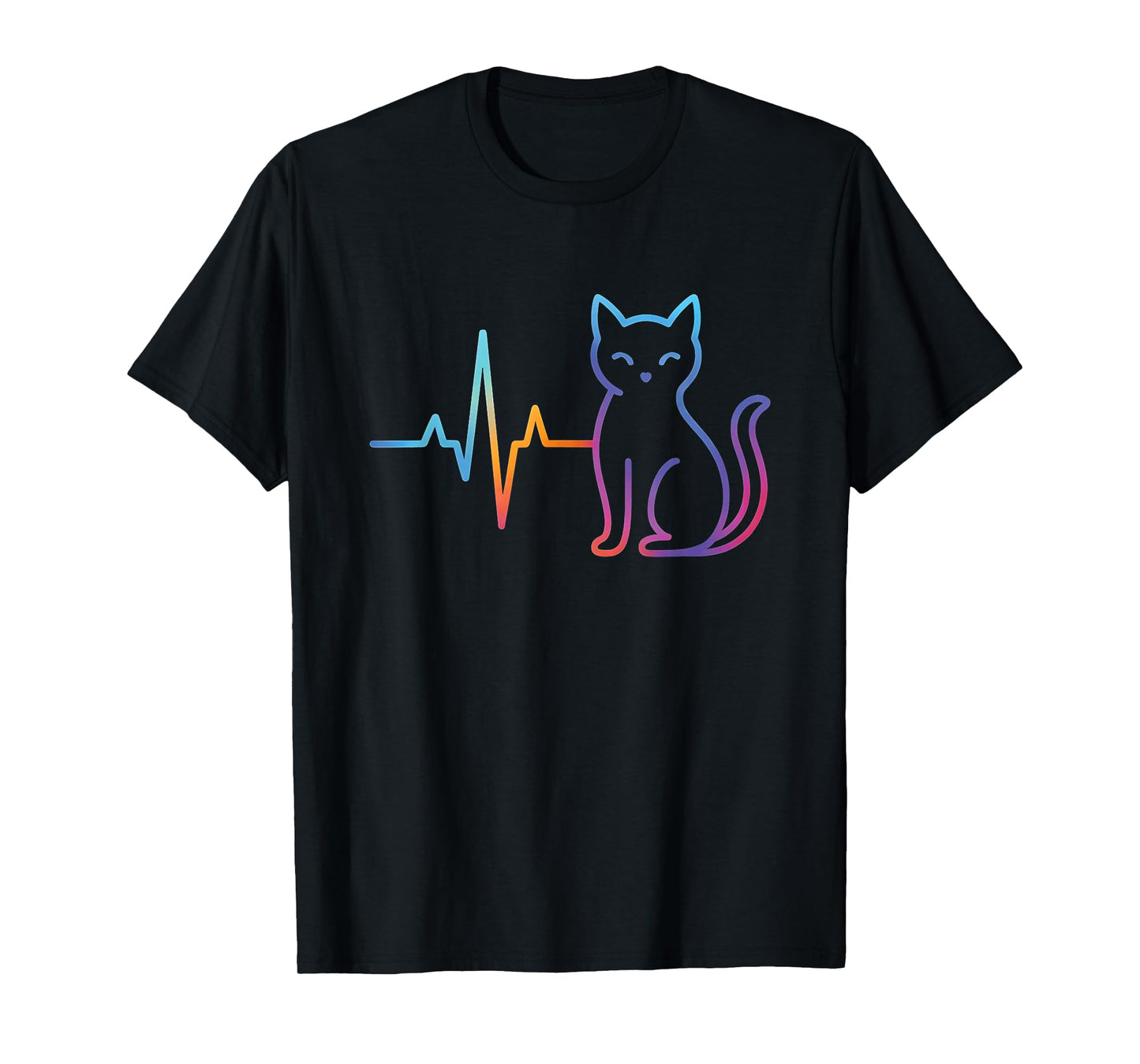 Colorful Heartbeat Cat Lover Animal Silhouette Cute Cat Pet T-Shirt