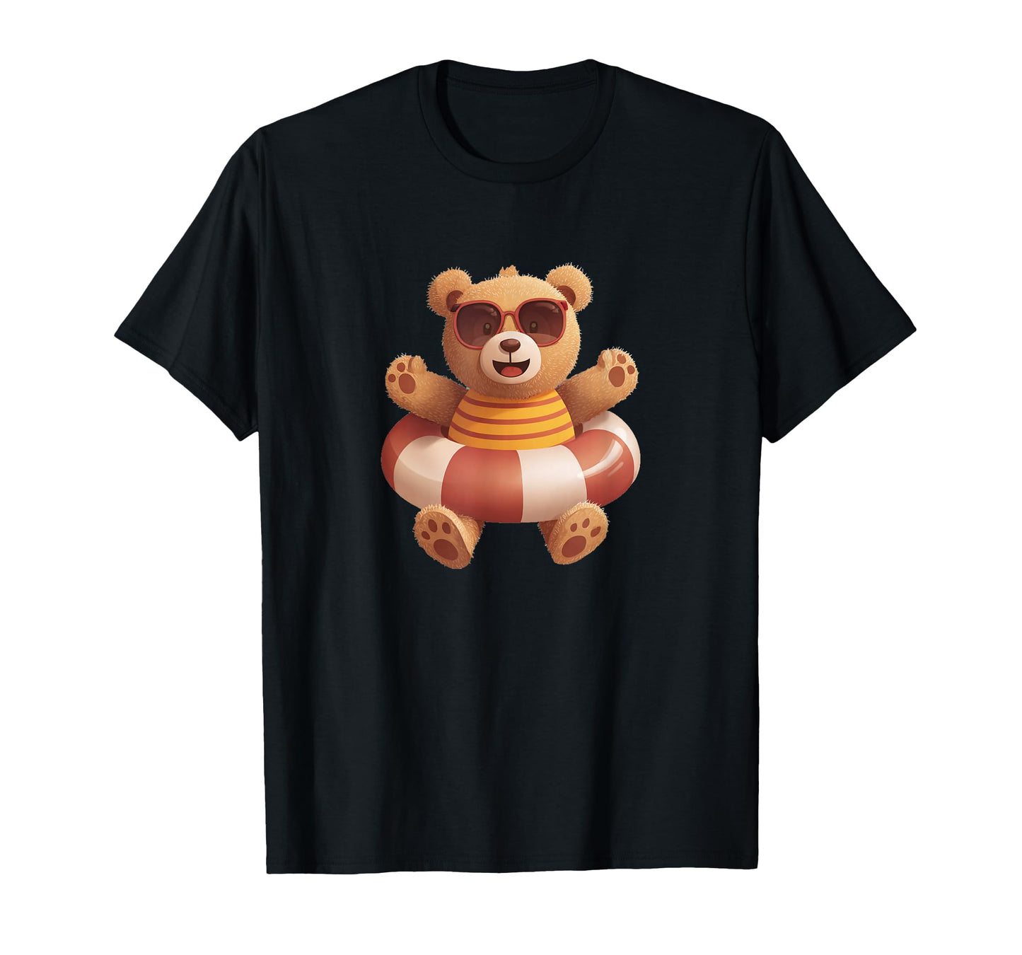 Happy Teddy Bear in Pool Ring T-Shirt