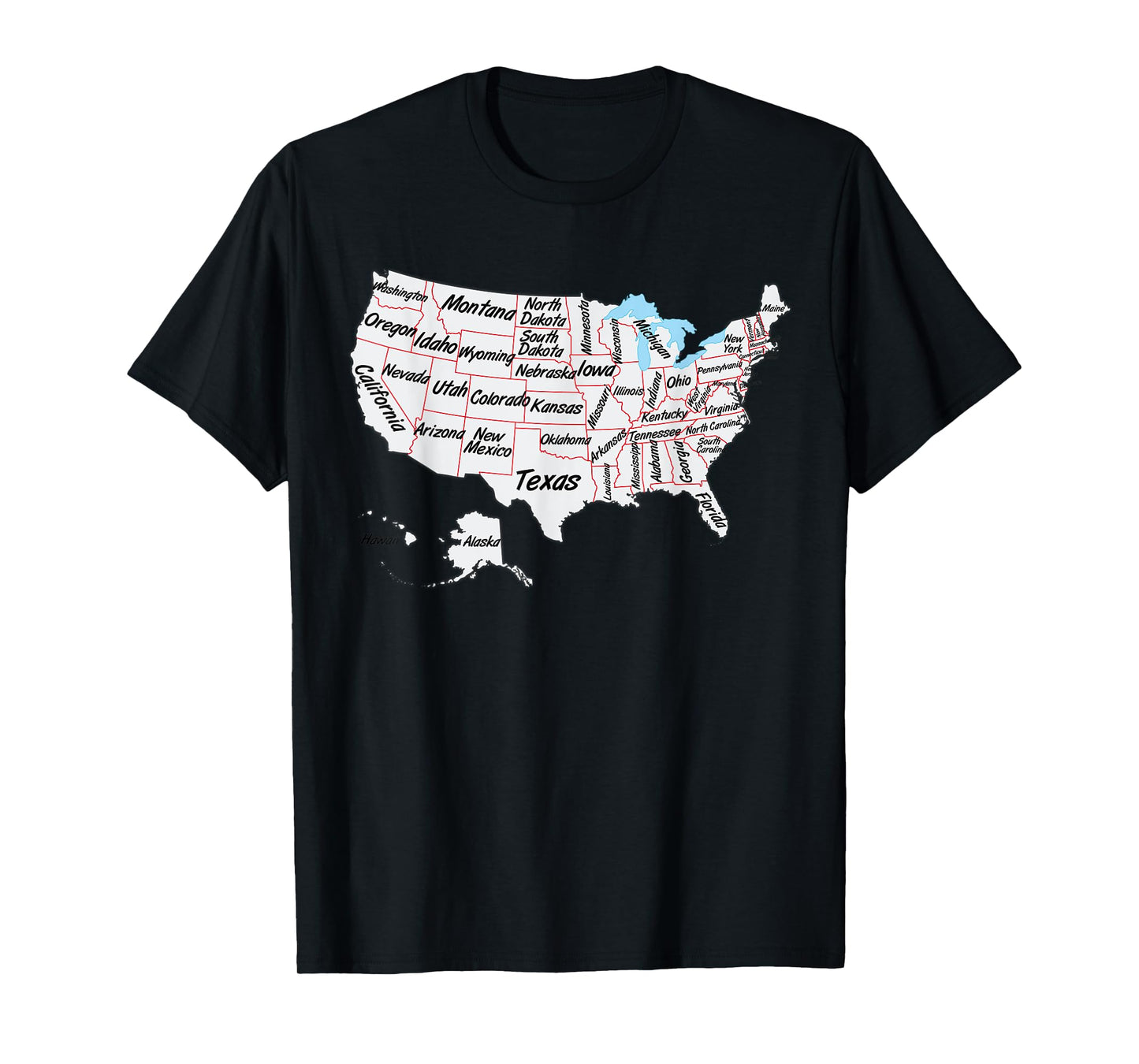 US Map T-shirt with states names and border, USA map T-Shirt