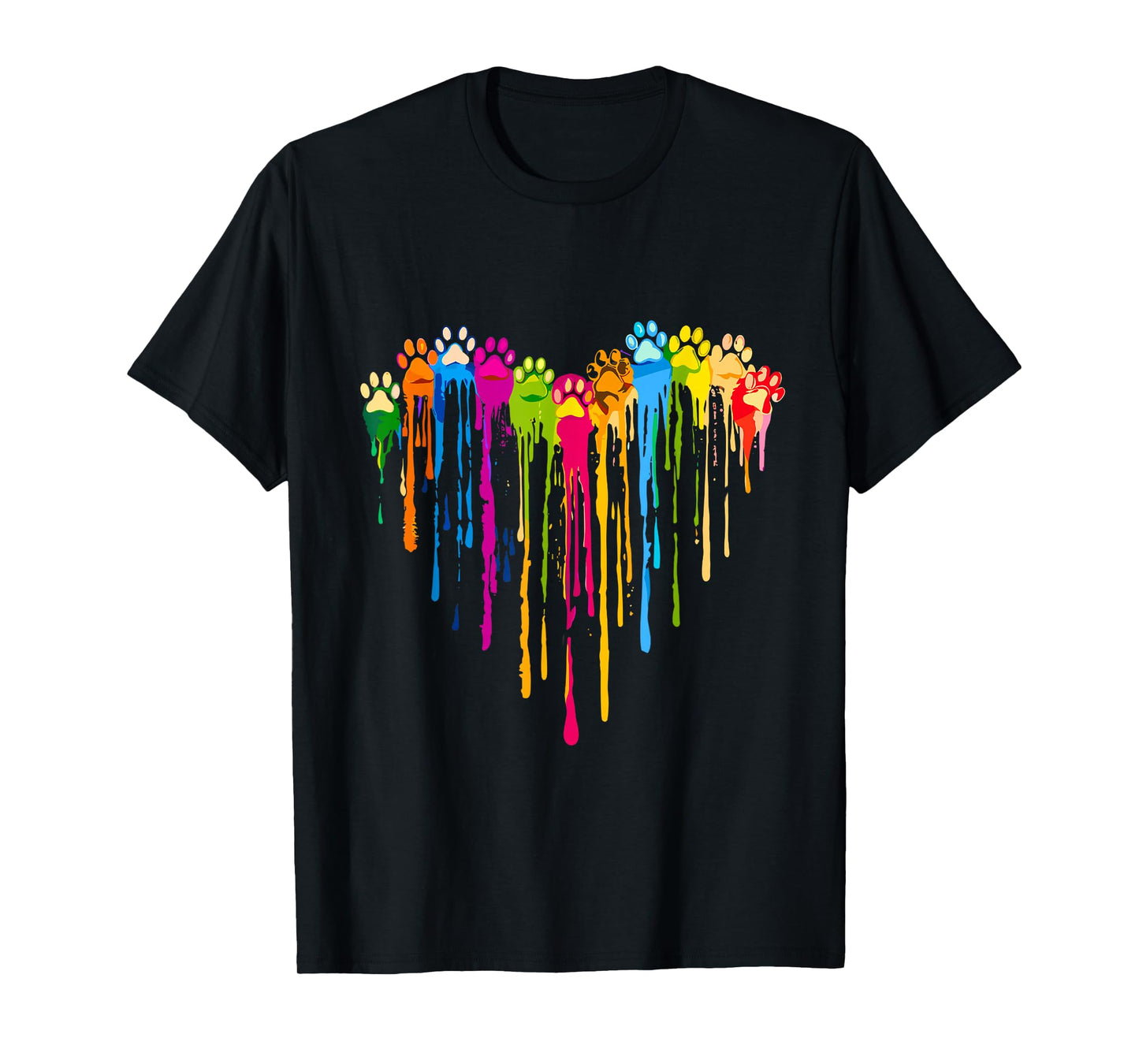 Funny Colourful Dog Paw Heart Cute Cat Design For Women Men T-Shirt