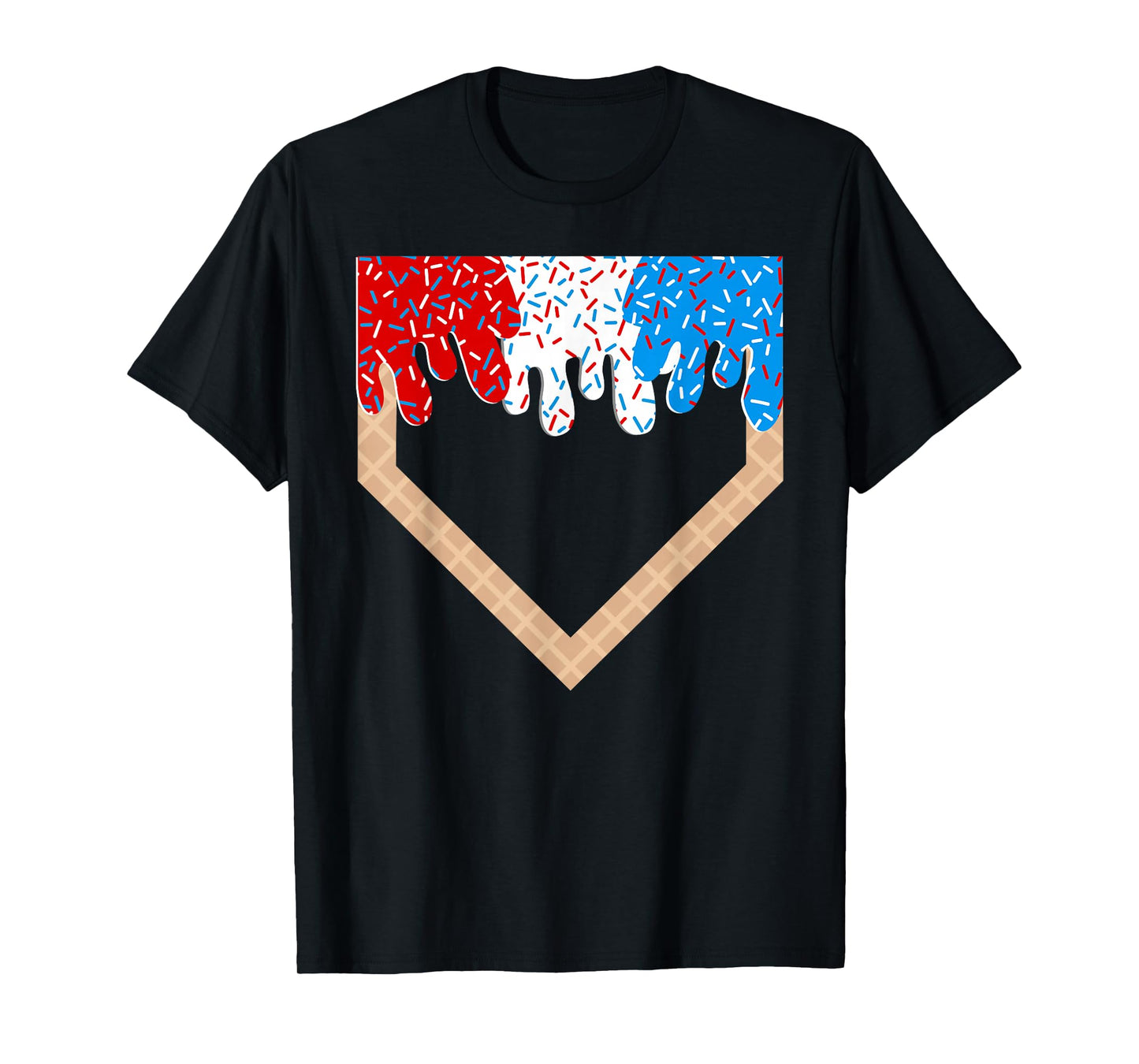 Red White and Blue Baseball Drip Ice Cream Sprinkles Boys T-Shirt